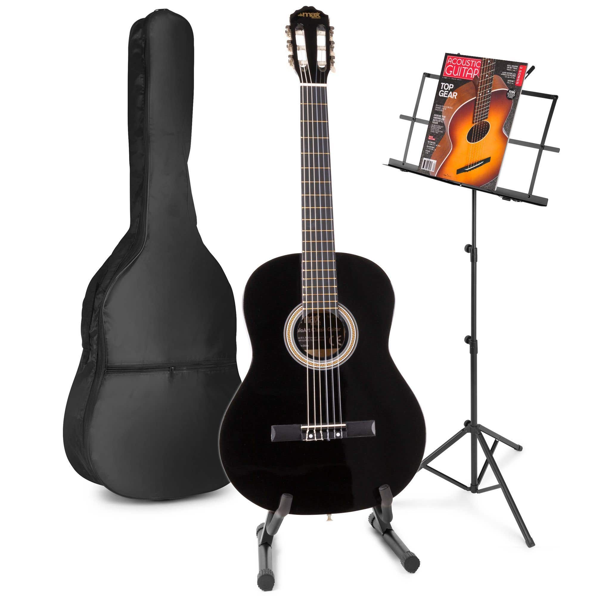 Akoestische gitaar voor beginners - MAX SoloArt klassieke gitaar / Spaanse gitaar met o.a. 39'' gitaar, gitaar standaard, muziekstandaard, gitaartas, gitaar stemapparaat en extra a