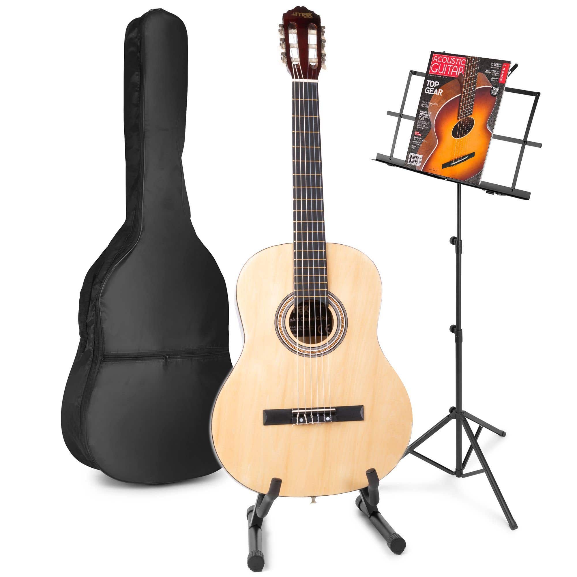 Akoestische gitaar voor beginners - MAX SoloArt klassieke gitaar / Spaanse gitaar met o.a. 39'' gitaar, gitaar standaard, muziekstandaard, gitaartas, gitaar stemapparaat en extra a