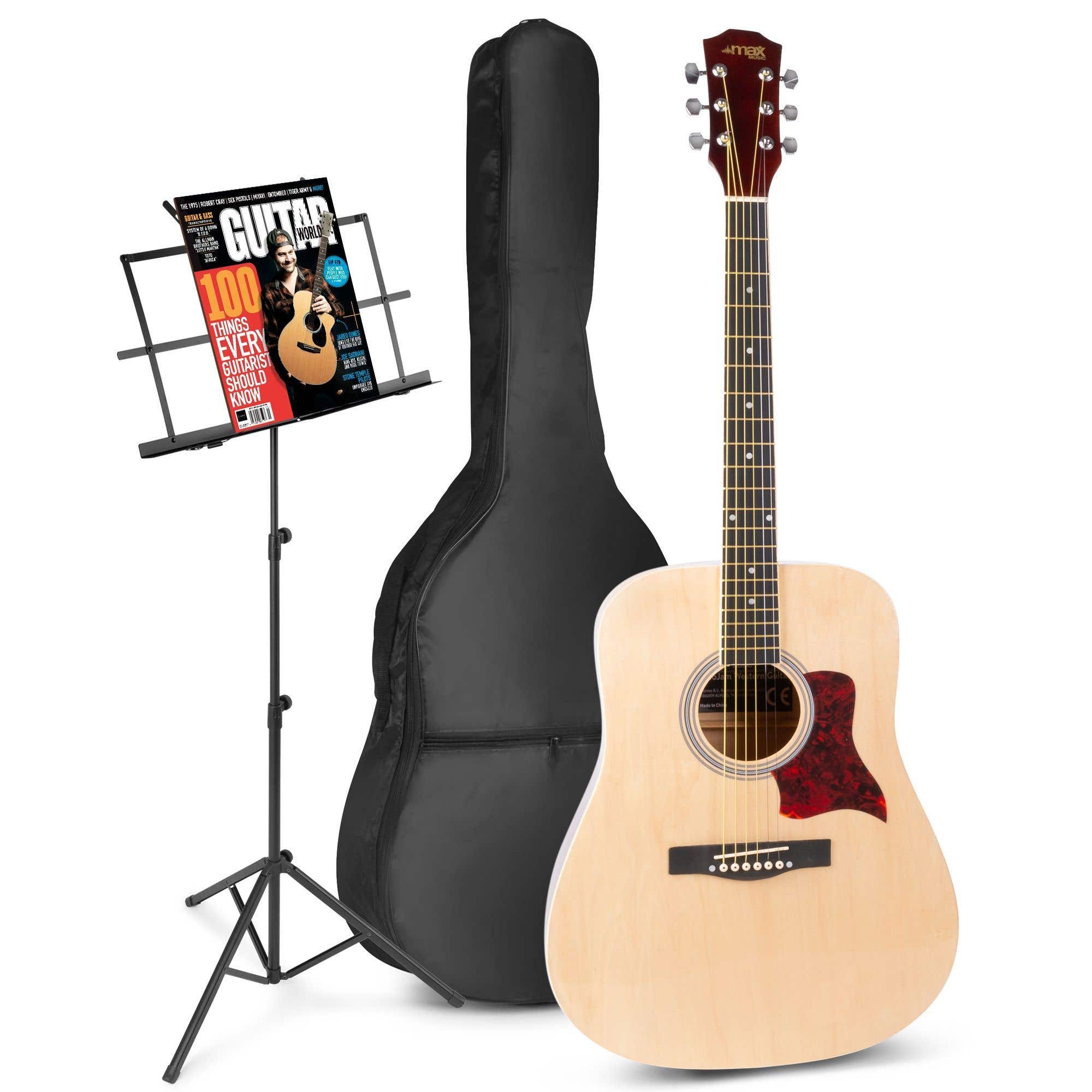 Akoestische gitaar voor beginners - MAX SoloJam Western gitaar - Incl. muziekstandaard, gitaar stemapparaat, gitaartas en 2x plectrum - Hout