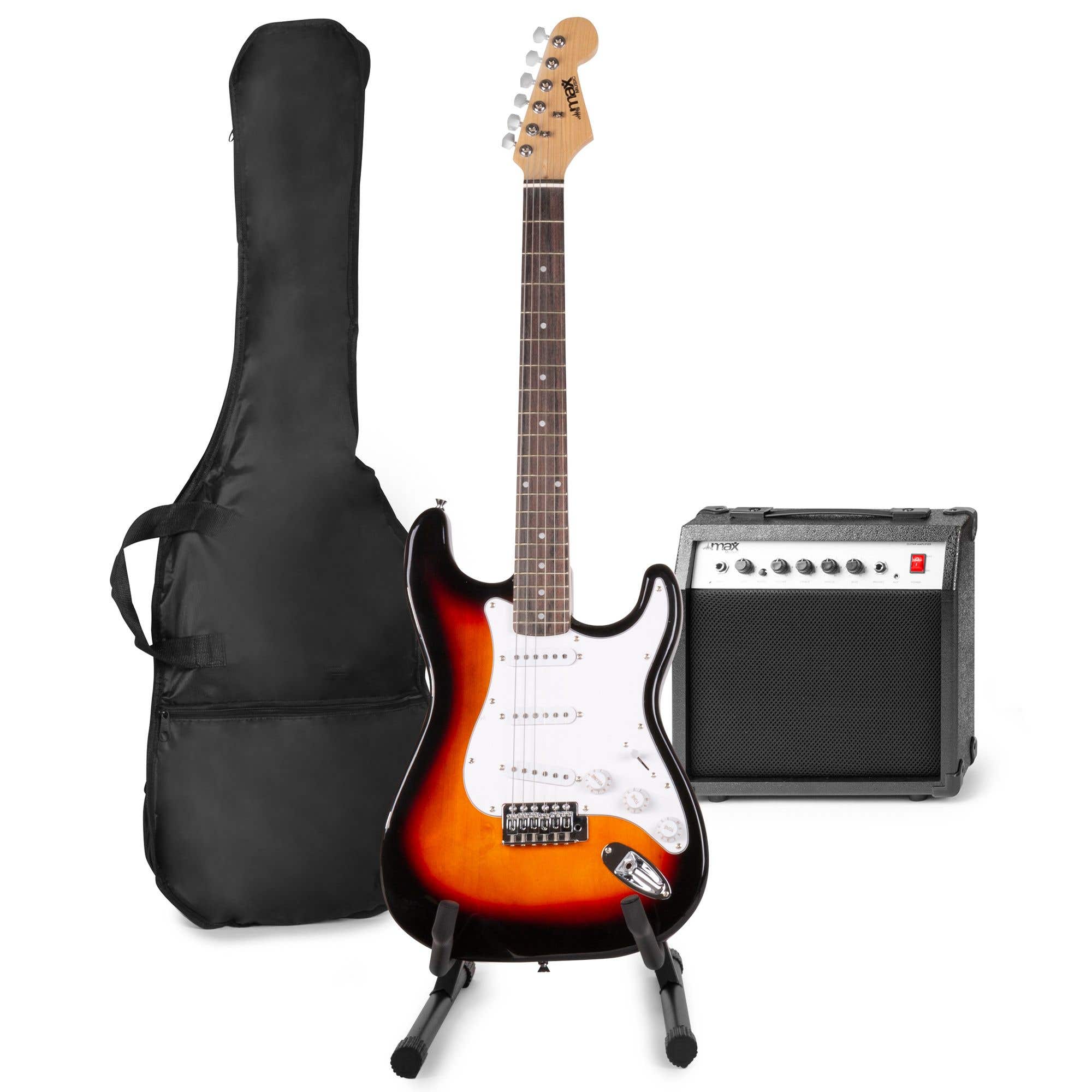 Elektrische gitaar met gitaar versterker - MAX Gigkit - Perfect voor beginners - incl. gitaar standaard, gitaar stemapparaat, gitaartas en plectrum - Sunburst