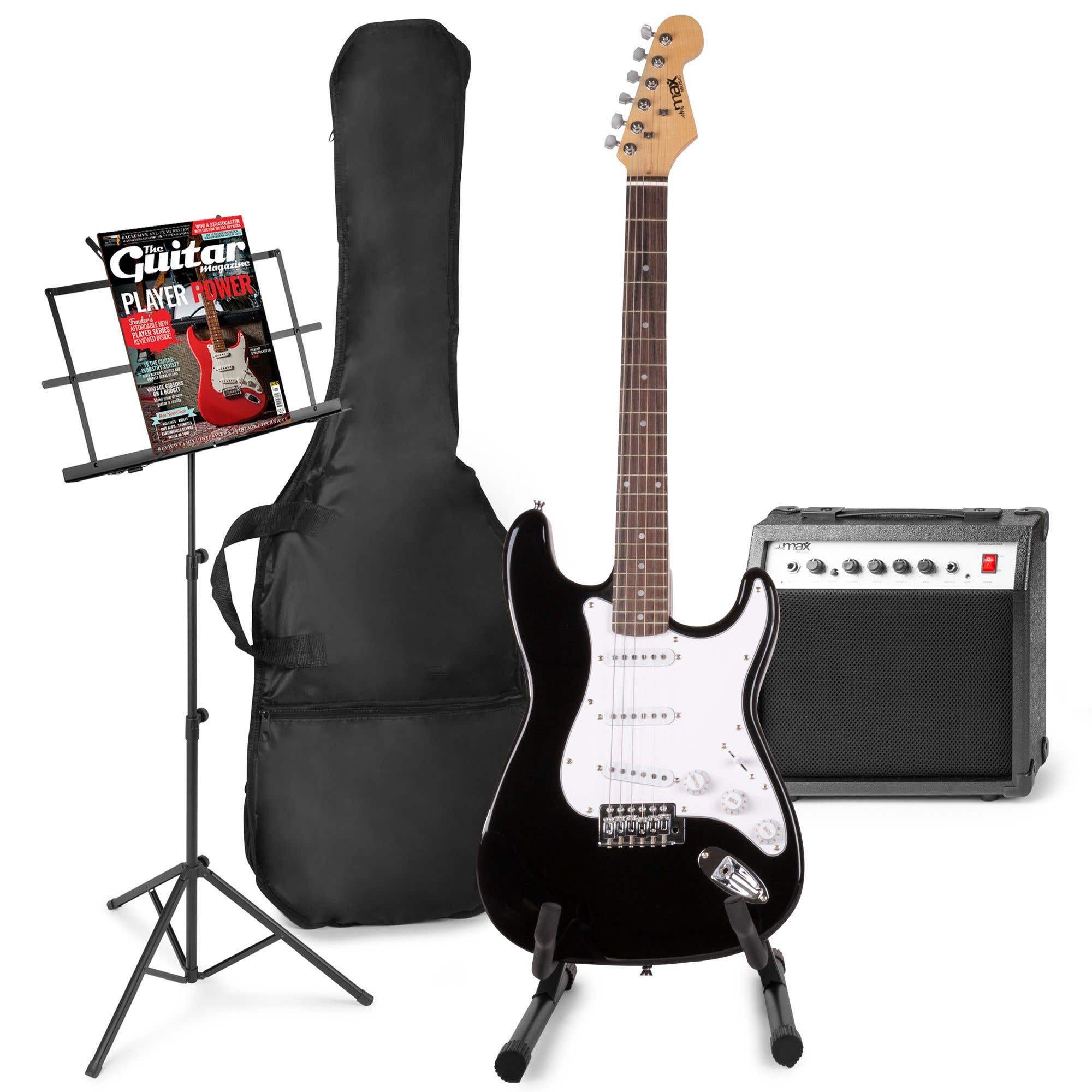Elektrische gitaar met gitaar versterker - MAX Gigkit - Perfect voor beginners - incl. gitaar standaard, muziekstandaard, gitaar stemapparaat, gitaartas en plectrum - Zwart