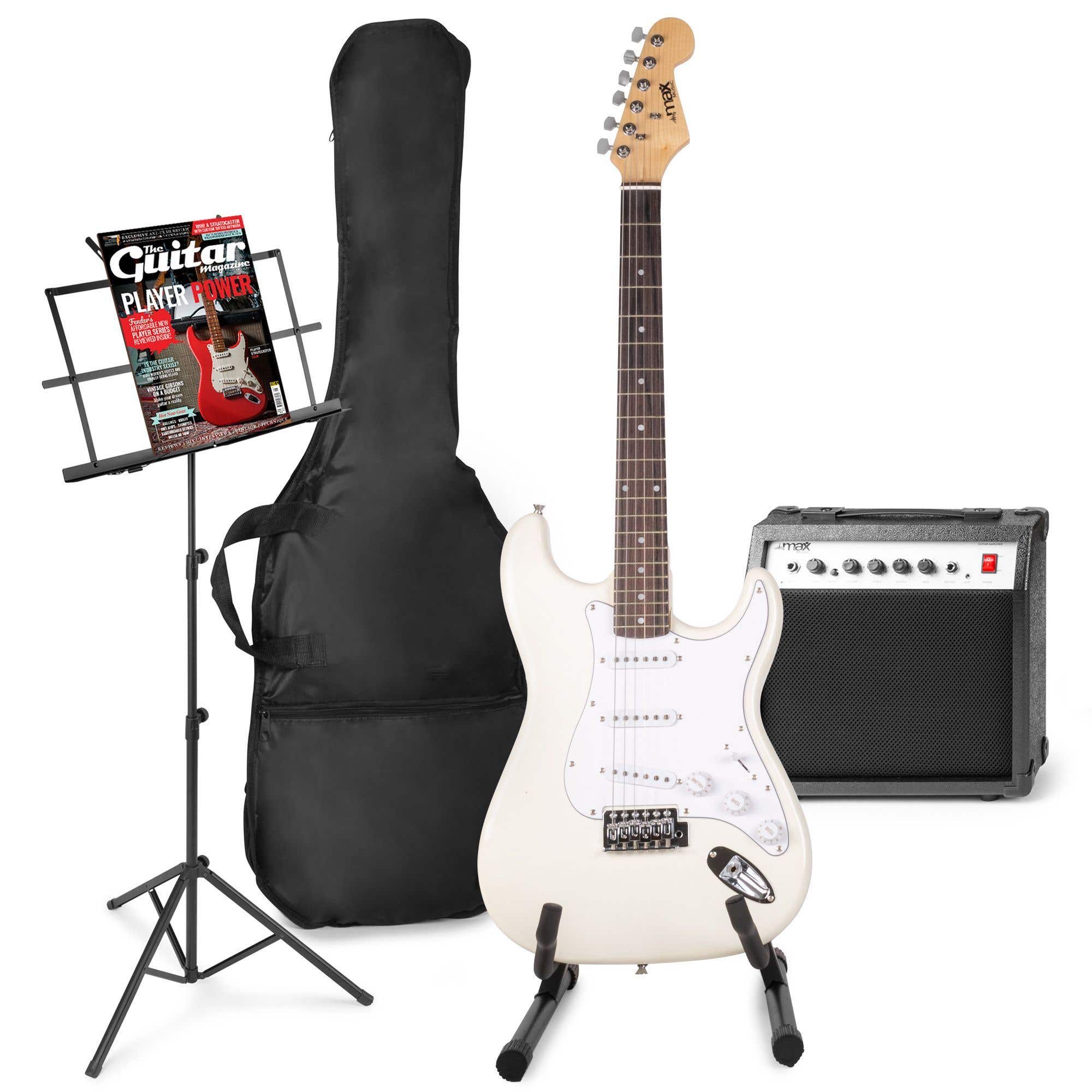 Elektrische gitaar met gitaar versterker - MAX Gigkit - Perfect voor beginners - incl. gitaar standaard, muziekstandaard, gitaar stemapparaat, gitaartas en plectrum - Wit