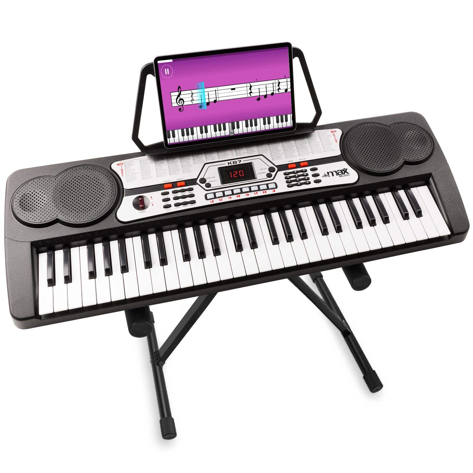 Keyboard piano - MAX KB7 keyboard met 54 toetsen en keyboard standaard - Perfect instapmodel - Zwart