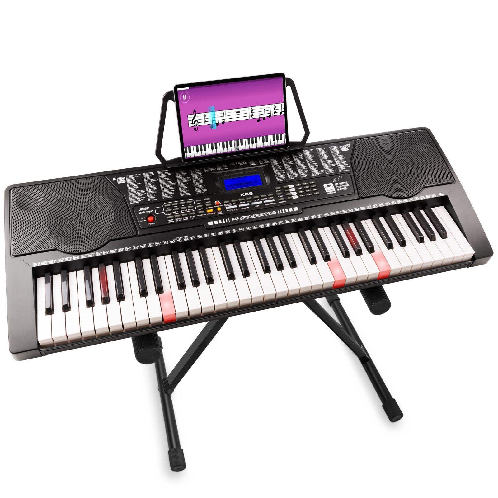 MAX KB9 beginners keyboard met o.a. 61 lichtgevende toetsen en keyboard standaard