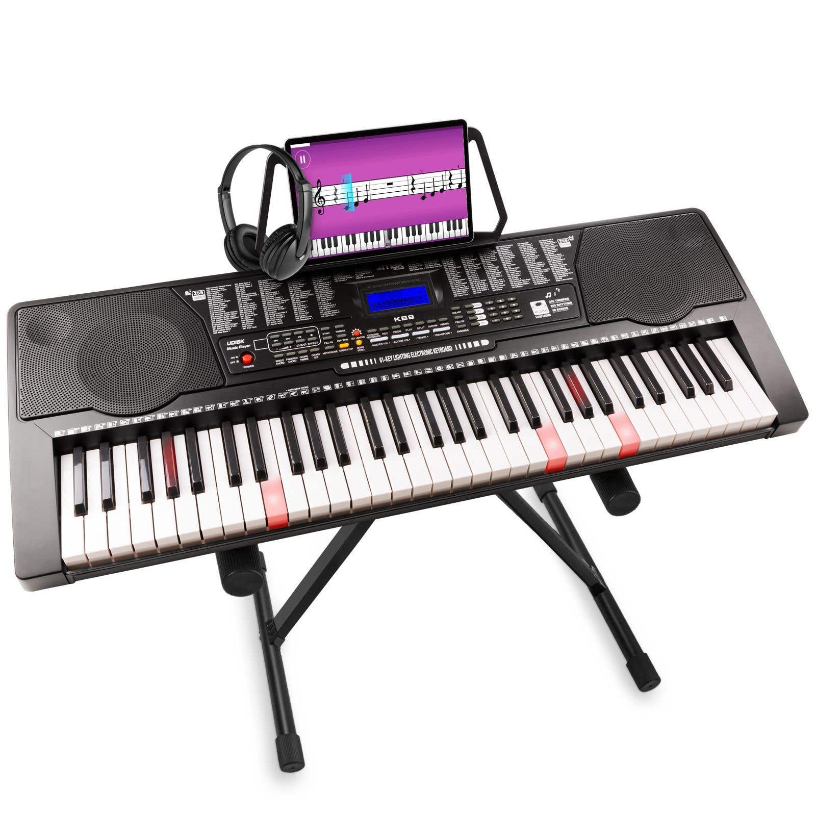 MAX KB9 keyboard met o.a. 61 lichtgevende toetsen, hoofdtelefoon en keyboard standaard