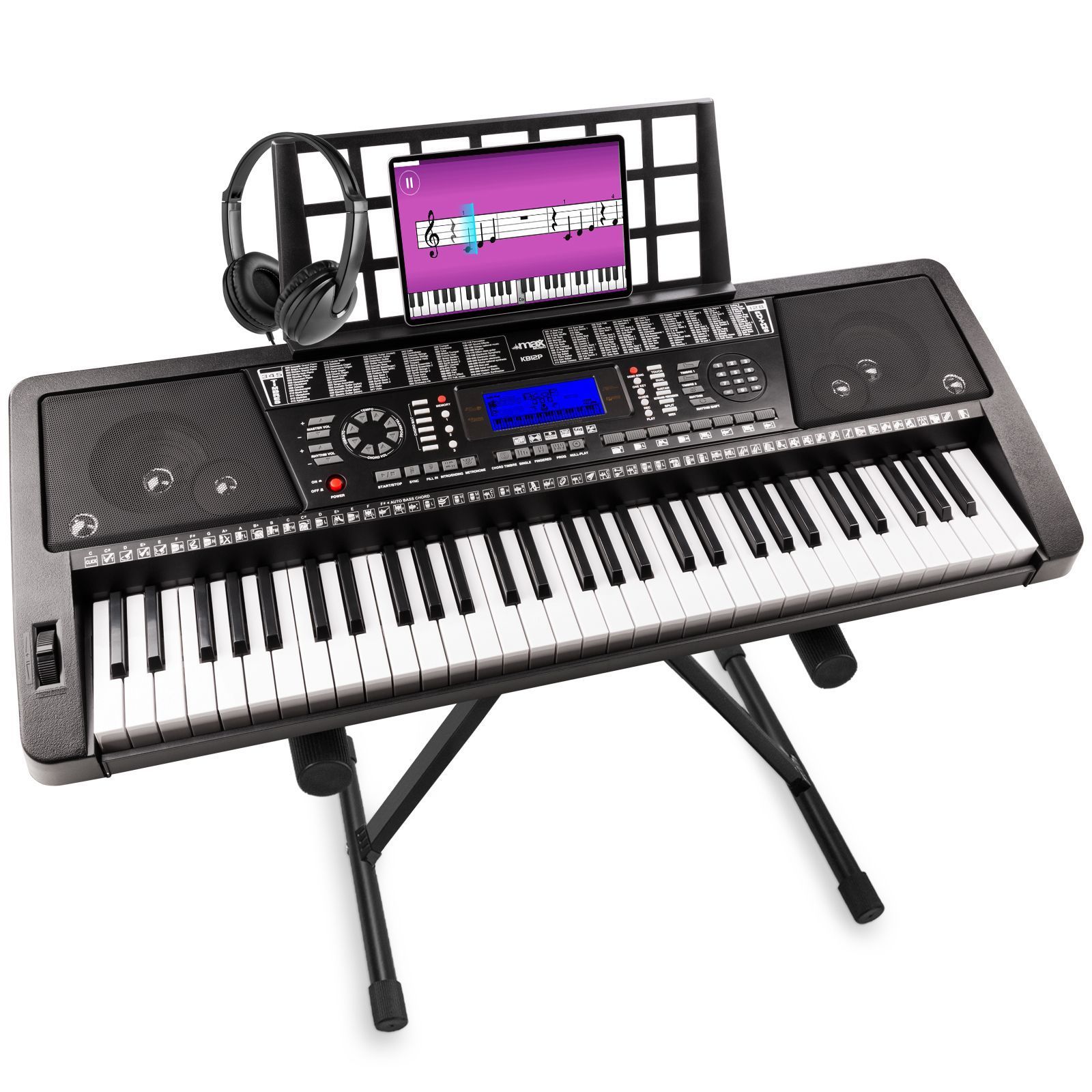 MAX KB12P midi keyboard met 61 toetsen, koptelefoon en keyboard