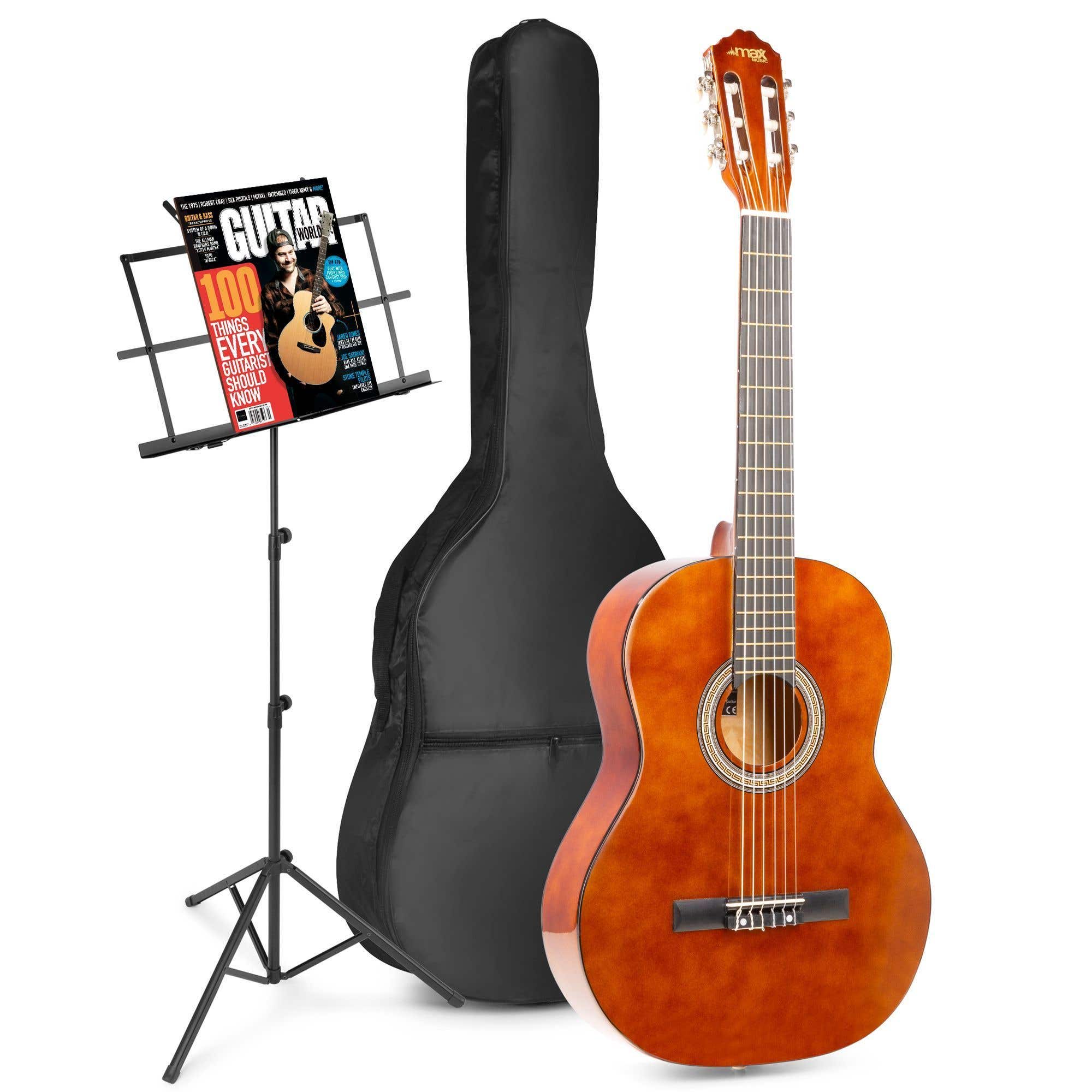 Akoestische gitaar voor beginners - MAX SoloArt klassieke gitaar / Spaanse gitaar met o.a. 39'' gitaar, muziekstandaard, gitaartas, gitaar stemapparaat en extra accessoires - Bruin