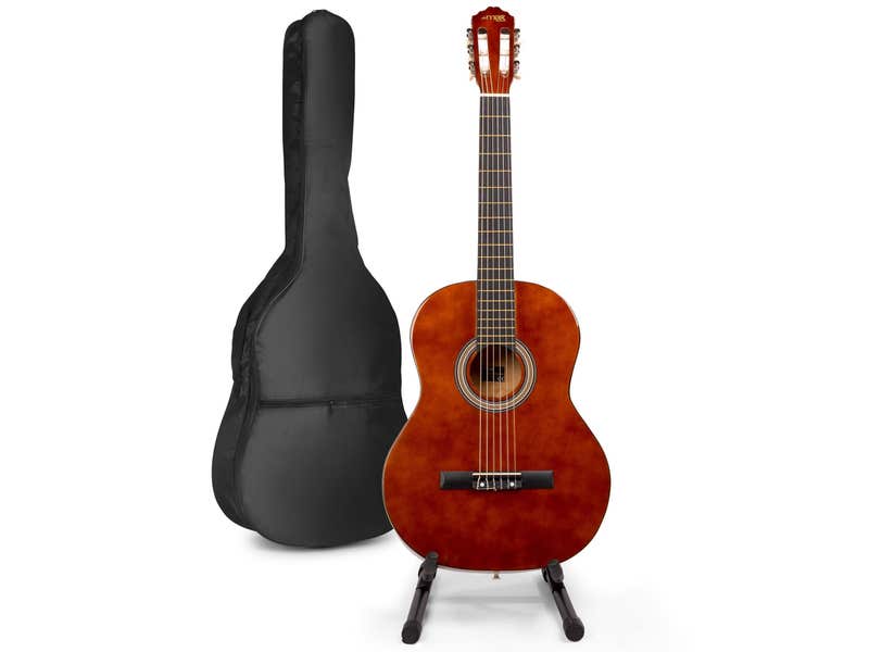 MAX SoloArt klassieke akoestische gitaar met gitaarstandaard - Bruin (hout)