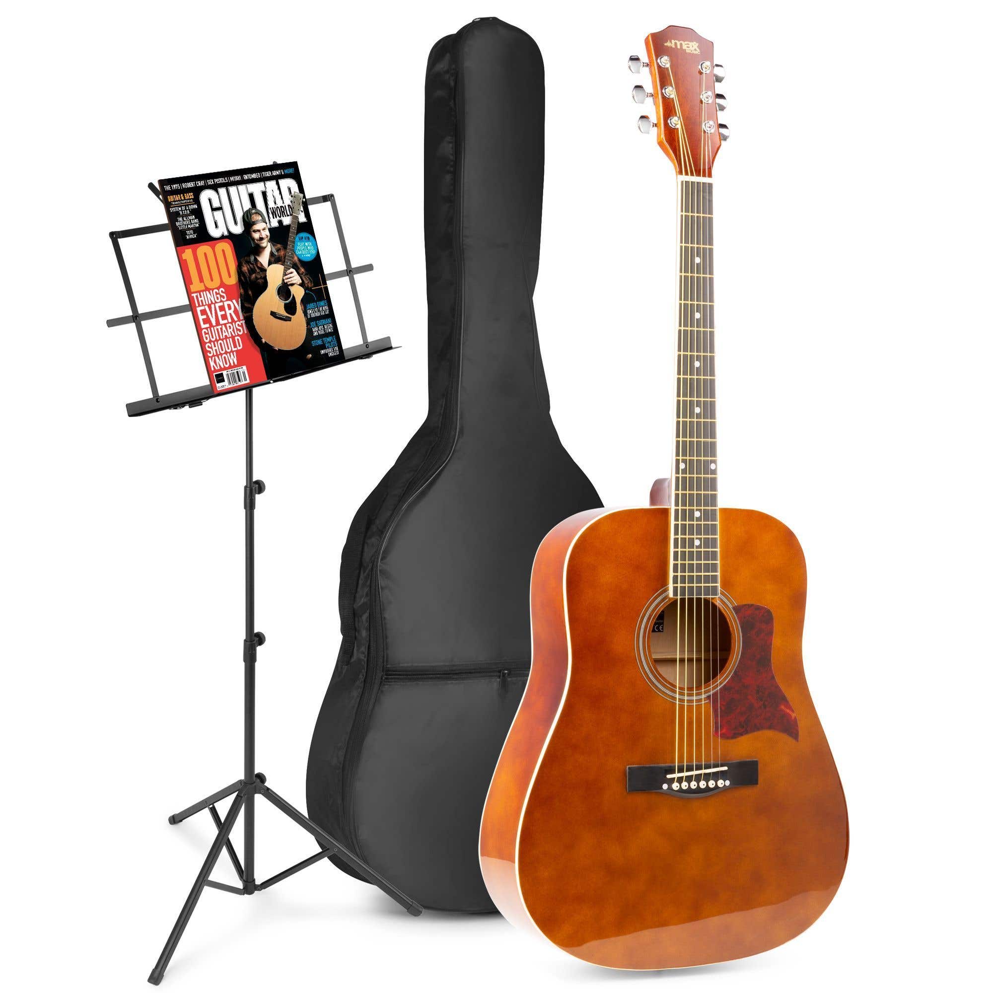 Akoestische gitaar voor beginners - MAX SoloJam Western gitaar - Incl. muziekstandaard, gitaar stemapparaat, gitaartas en 2x plectrum - Bruin (hout)