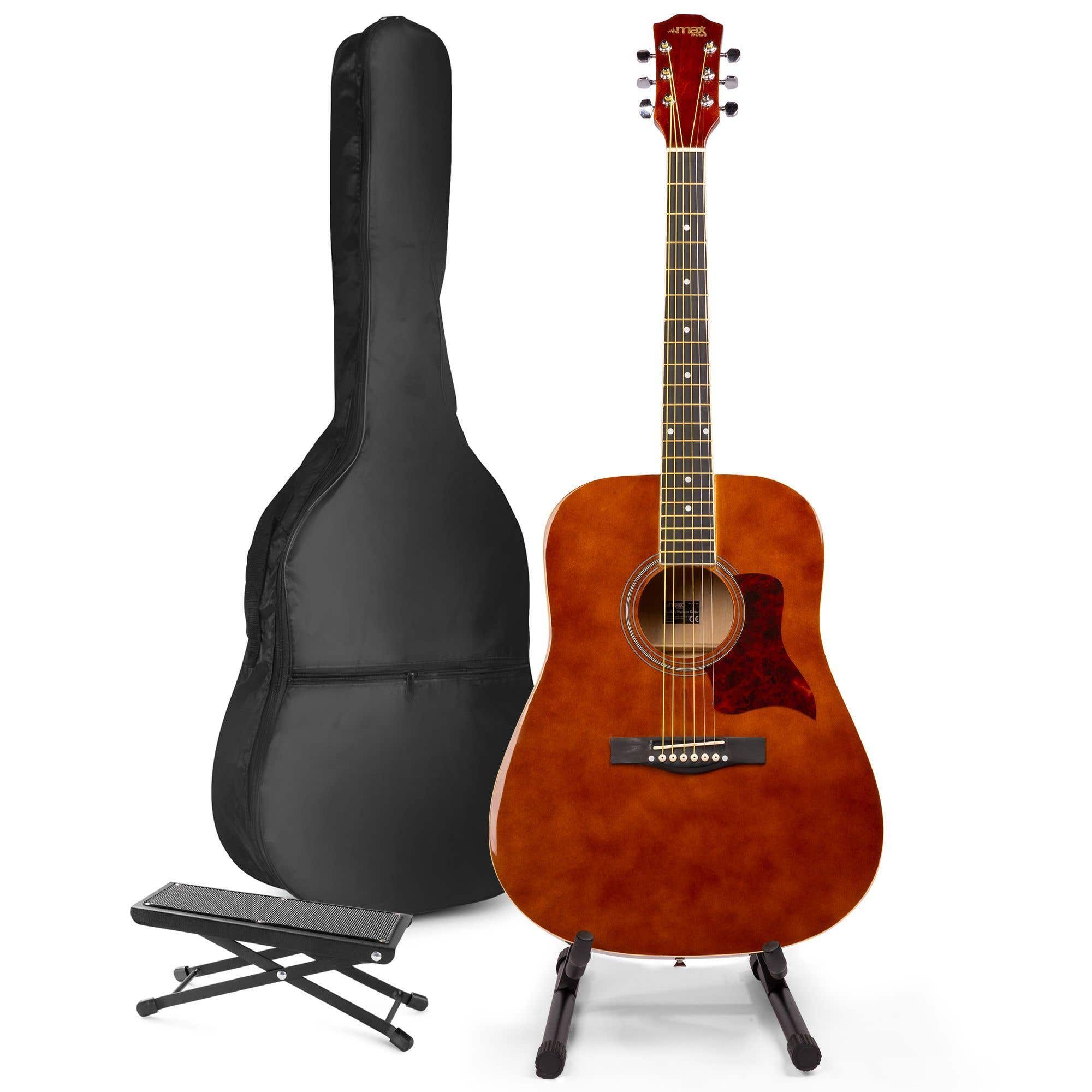MAX SoloJam Western akoestische gitaar 4/4 - Met gitaarstandaard en voetsteun - Bruin (hout)