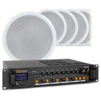 Geluidsinstallatie met 8 CSPB8 plafondspeakers en PDV120MP3 versterker met Bluetooth van Power Dynamics