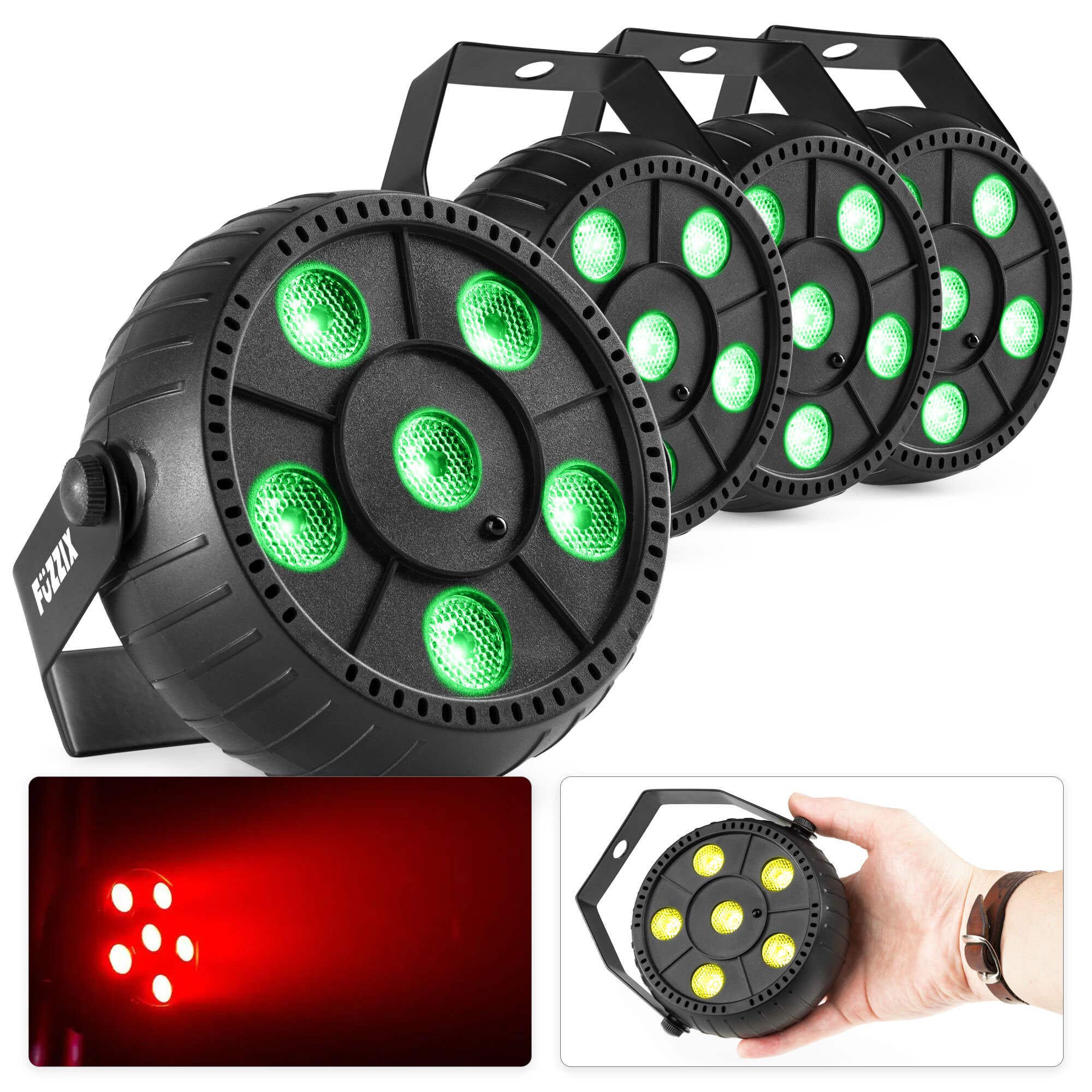 Fuzzix set van 4 PLP10 RGB LED PARS met ingebouwde accu en 6x 2W LED's
