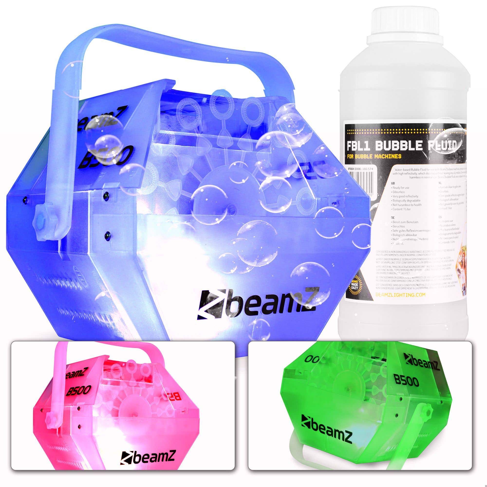 BeamZ B500LED Bellenblaasmachine transparant - Met LED’s en 1 liter vloeistof - Voor kinderfeestjes