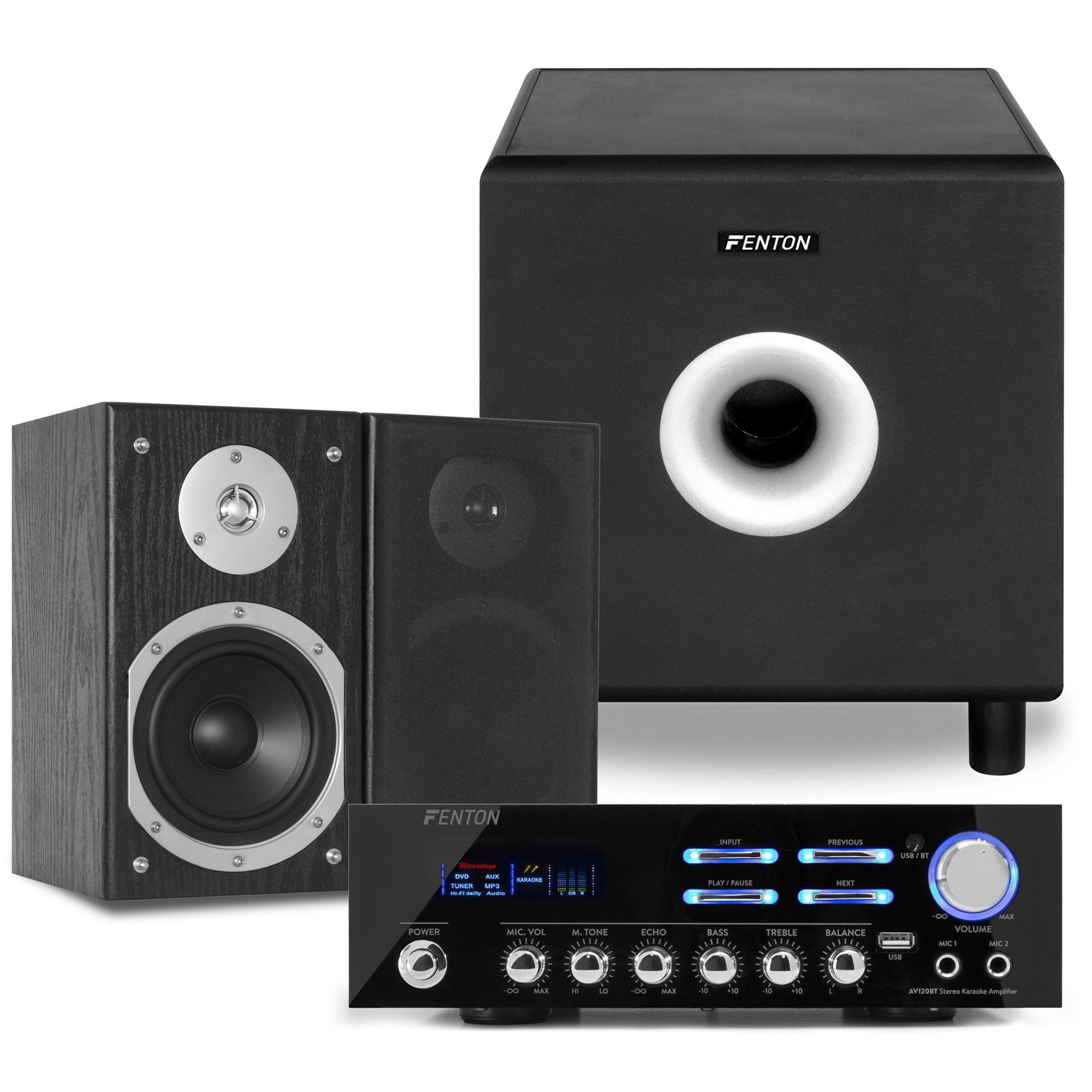 2.1 speakerset - Fenton hifi stereo set met versterker met Bluetooth en 8'' subwoofer