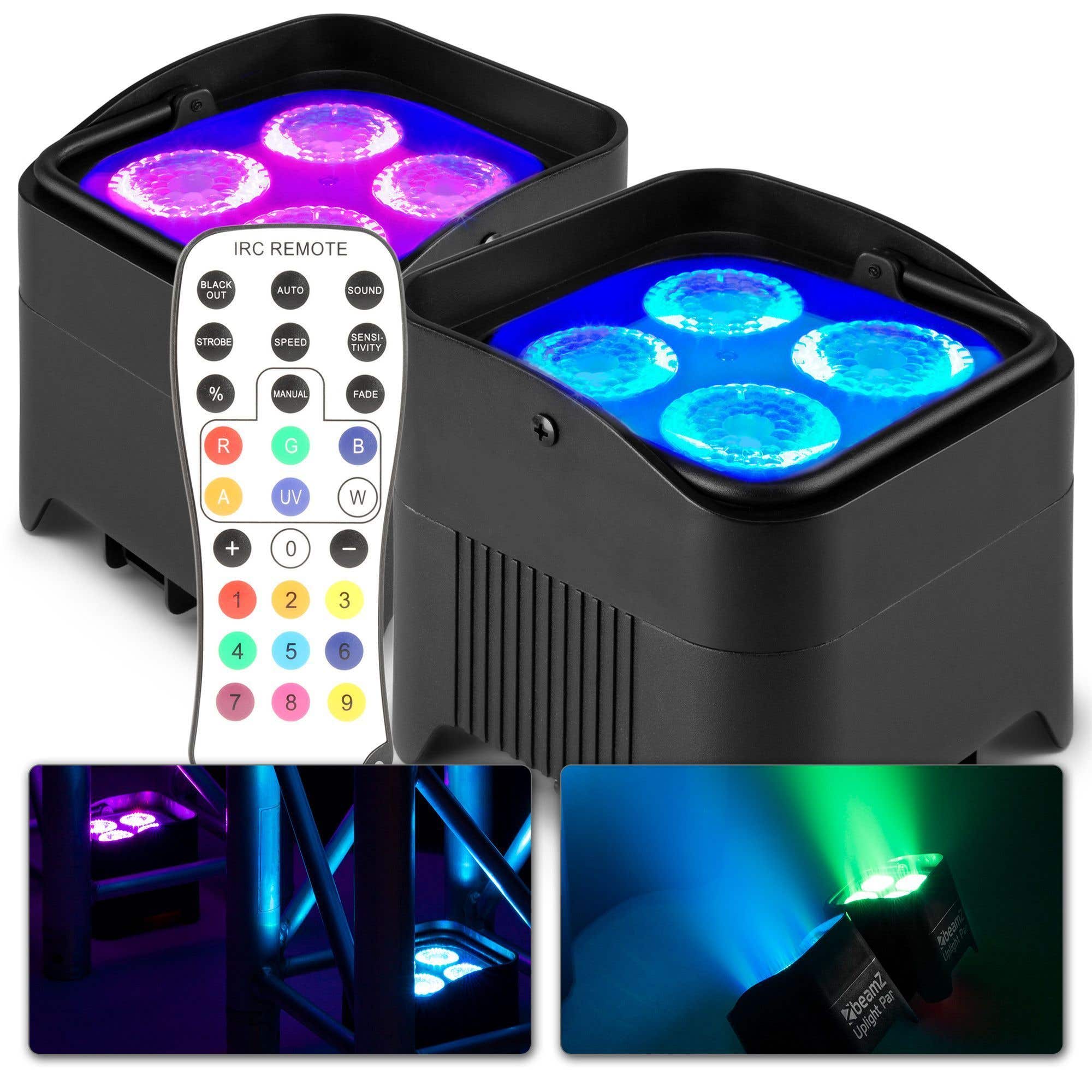 BeamZ BBP94W - Set van 2 accu Uplights met 4x 12W LED&apos;s en draadloze