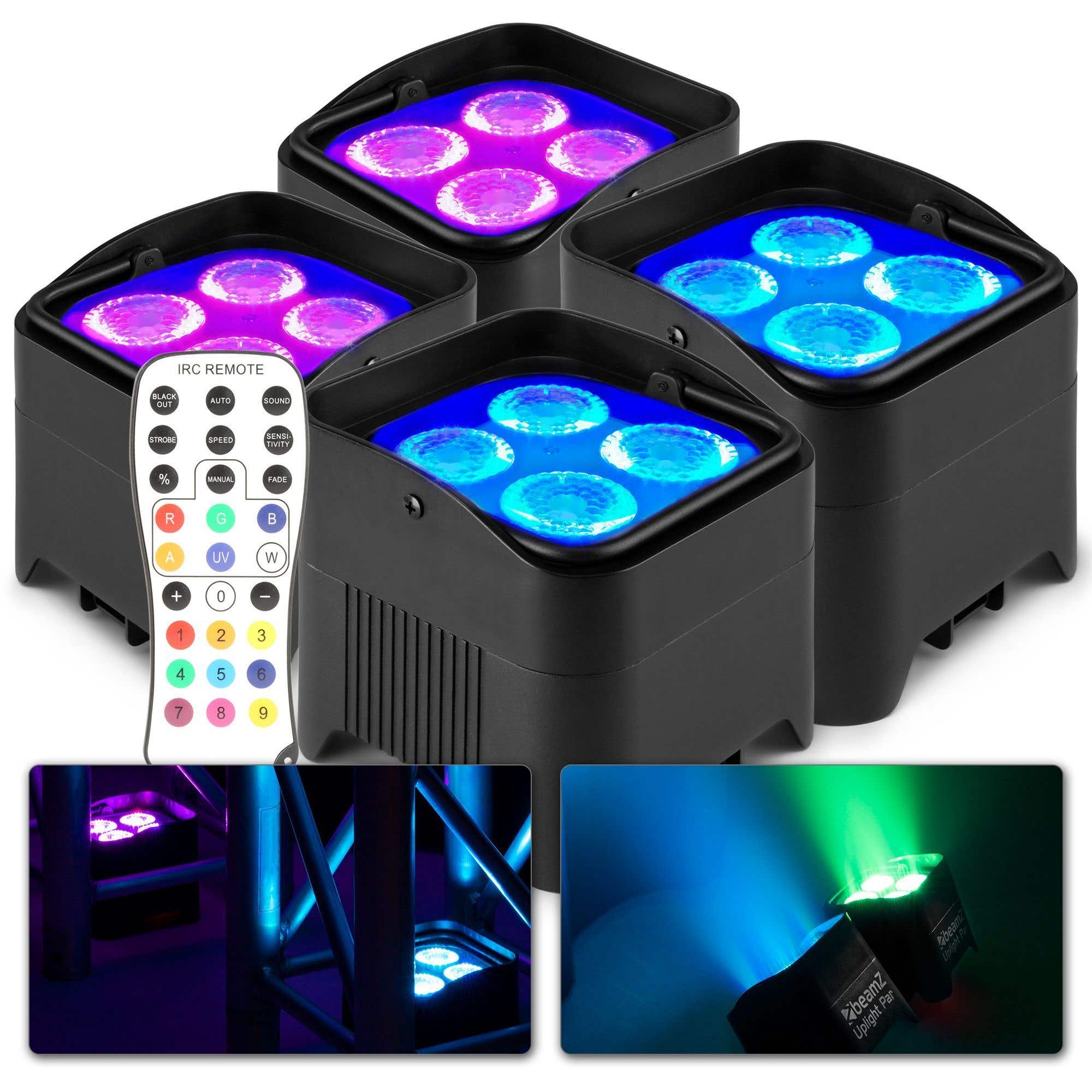 BeamZ BBP94W - Set van 4 accu Uplights met 4x 12W LED&apos;s en draadloze