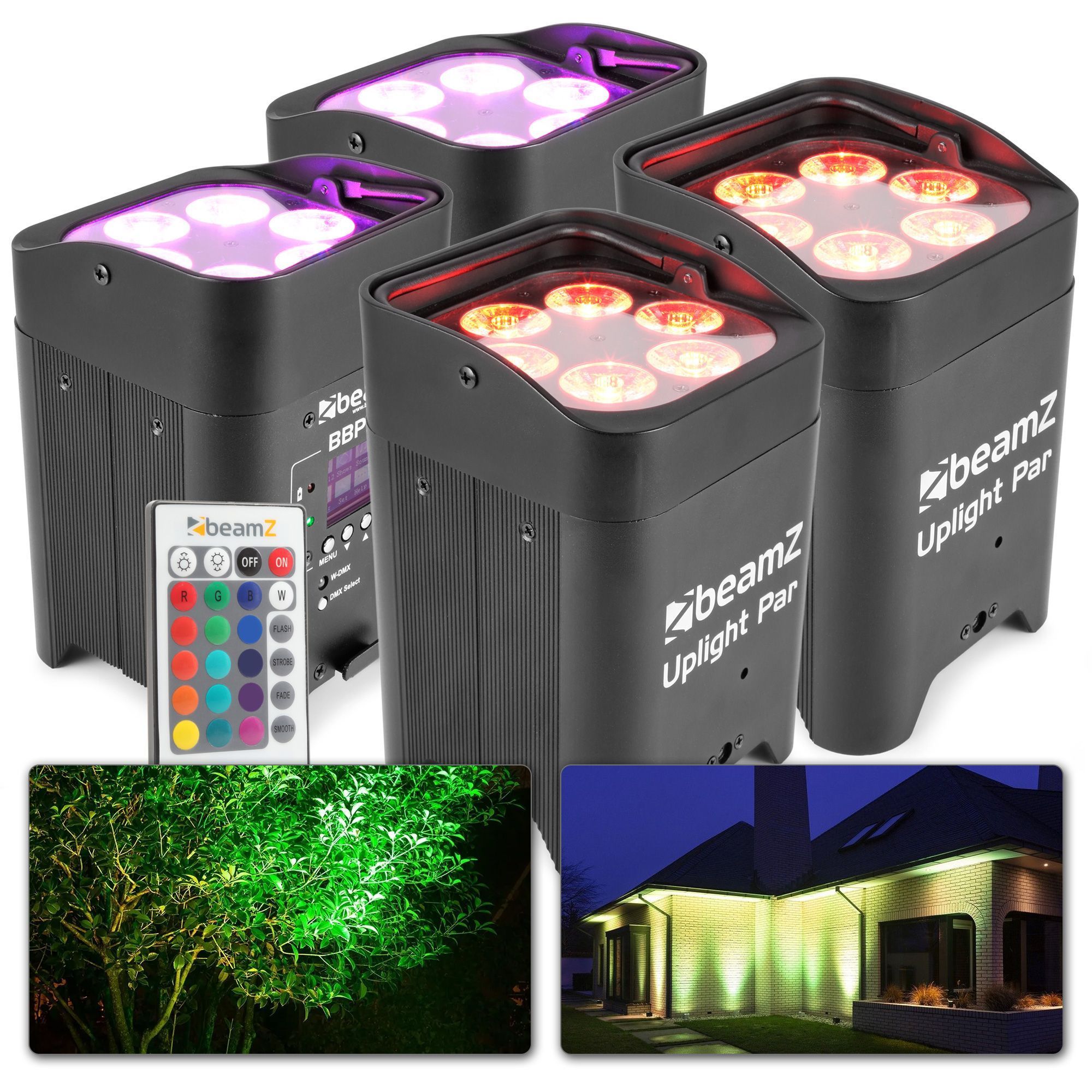 Uplighter LED - BeamZ BBP96 - Set van 4 Uplights met 6x 12W LED's per spot