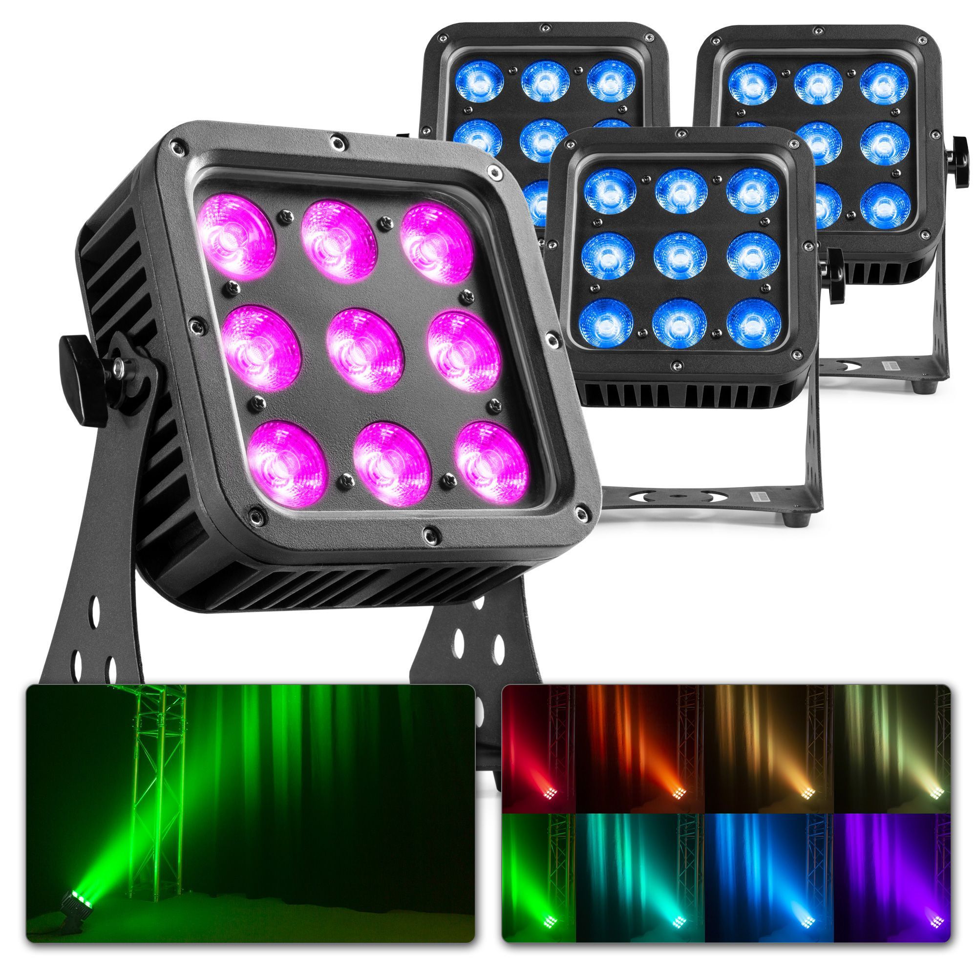 Floodlight RGB - BeamZ StarColor72 - 4 stuks Uplighter met 9 RGBW LED's per lamp - IP65