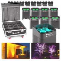 BeamZ BBP54 set van 8 uplights met 8 extra accu's + flightcase met oplaadfunctie