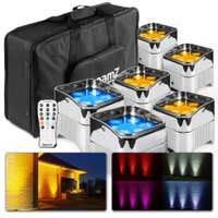 BeamZ BBP96S - Set van 6 accu uplights met 12W LED's en tas / flightbag - Chroom