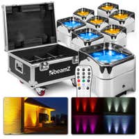 BeamZ BBP96SC - Set van 8 accu uplights met 12W LED's en FCC9 flightcase - Chroom