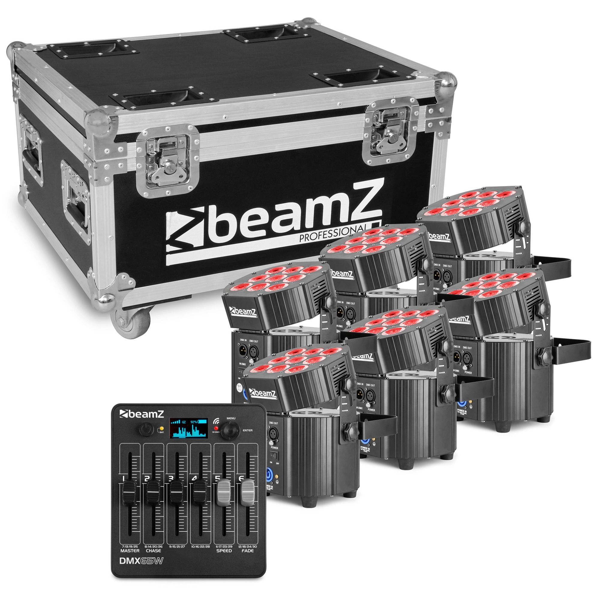 BeamZ BBP60 - 6 accu uplighters in flightcase met draadloze DMX