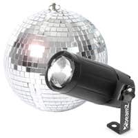 BeamZ discobal 20cm met LED pin spot - Spiegelbol met vele glazen spiegels