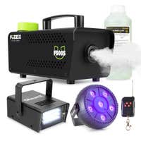 Partyset met Fuzzix F500S Rookmachine - 1L vloeistof - 1x Strobo - 1x Blacklight op accu