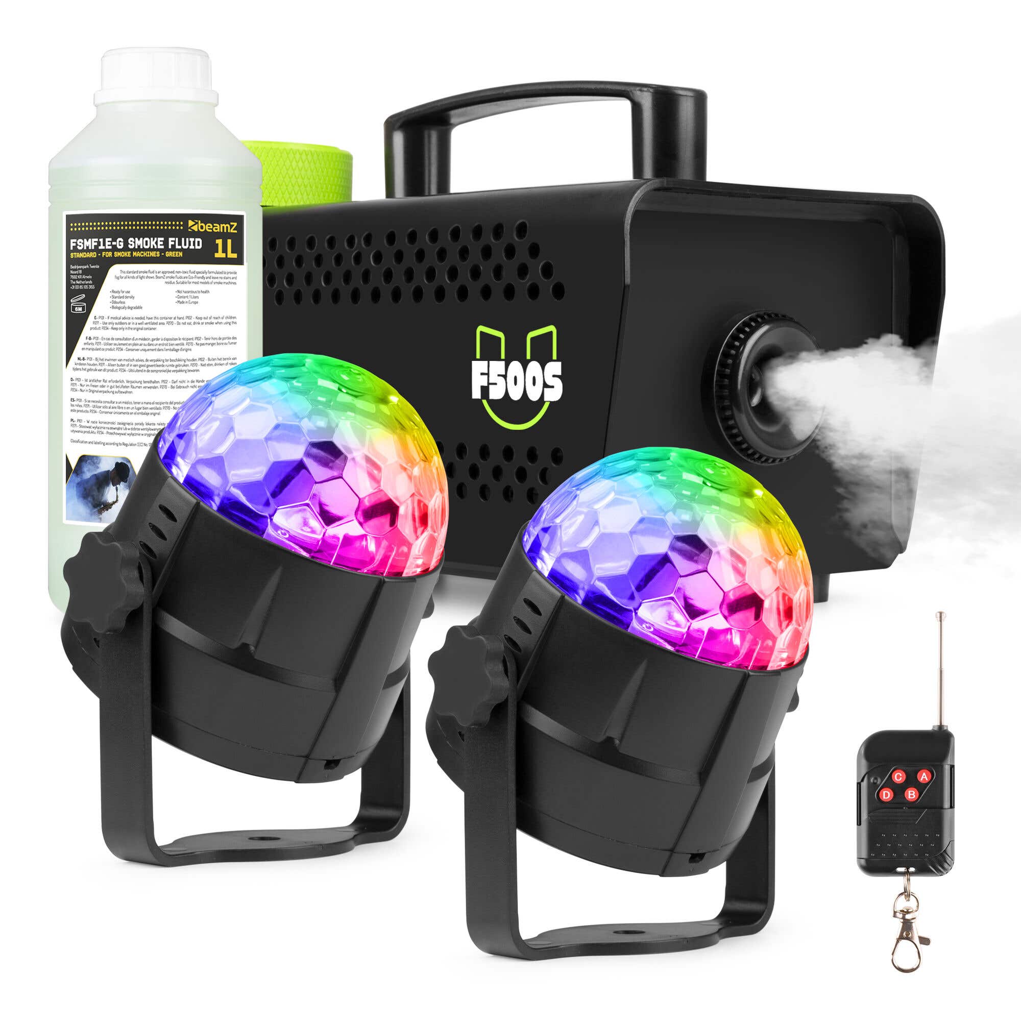 Fuzzix Partyset met F500 rookmachine - 1L rookvloeistof - 2x Tornado