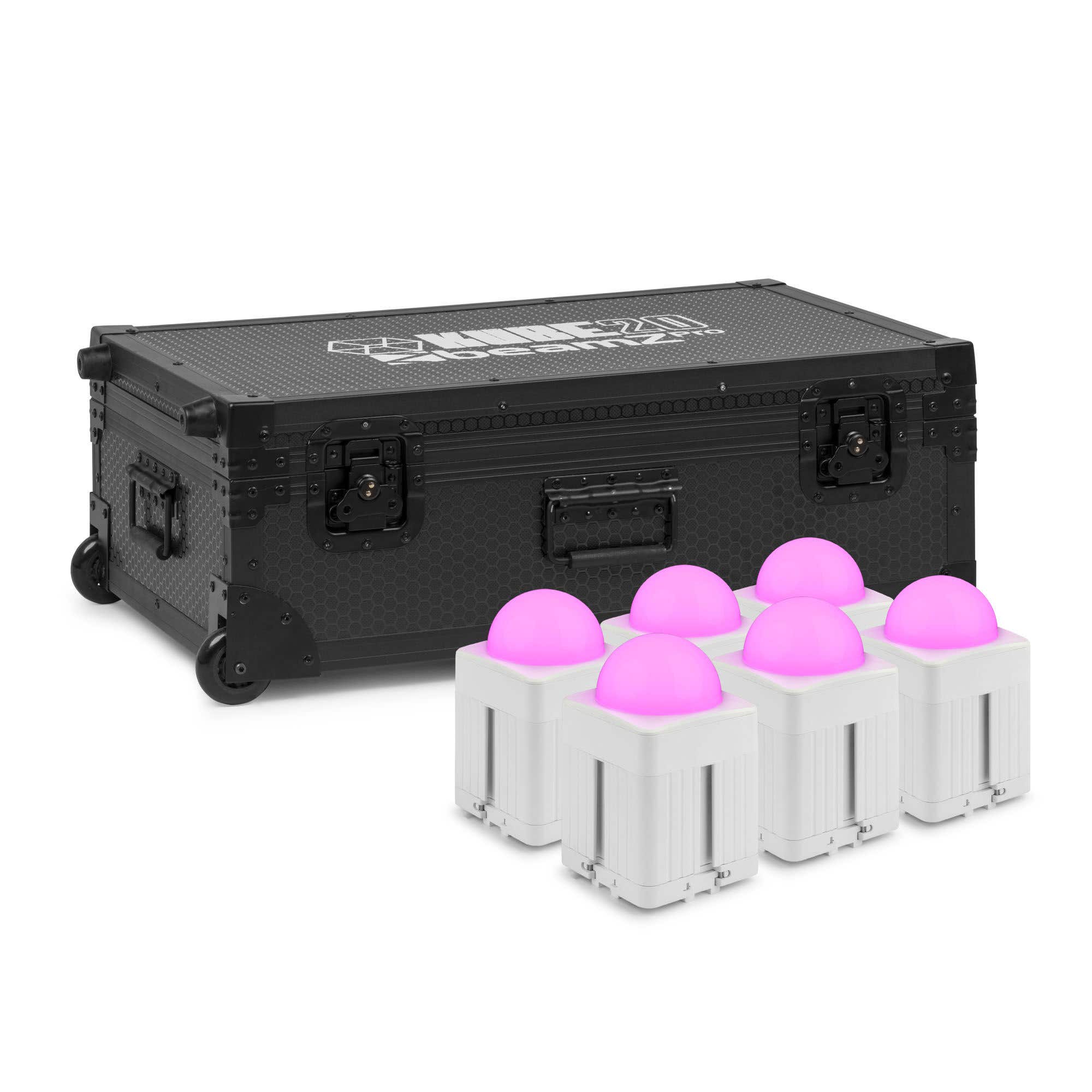 BeamZ Professional KUBE20WH uplight, set van 6 stuks in FCC30 flightcase - Wit