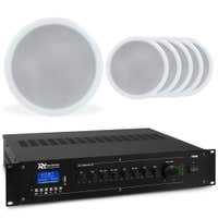 Power Dynamics Plafondspeaker set met 6 witte inbouwspeakers - 100V - Inclusief Bluetooth - 5 inch