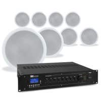 Power Dynamics Plafondspeaker set met 8 witte inbouwspeakers - 100V - Inclusief Bluetooth - 5 inch