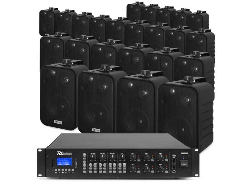 Power Dynamics omroepinstallatie: 12 speakers & 100V versterker - 120W | Audio Installaties Power Dynamics omroepinstallatie: 12 speakers & 100V versterker - 120W | Audio Installaties