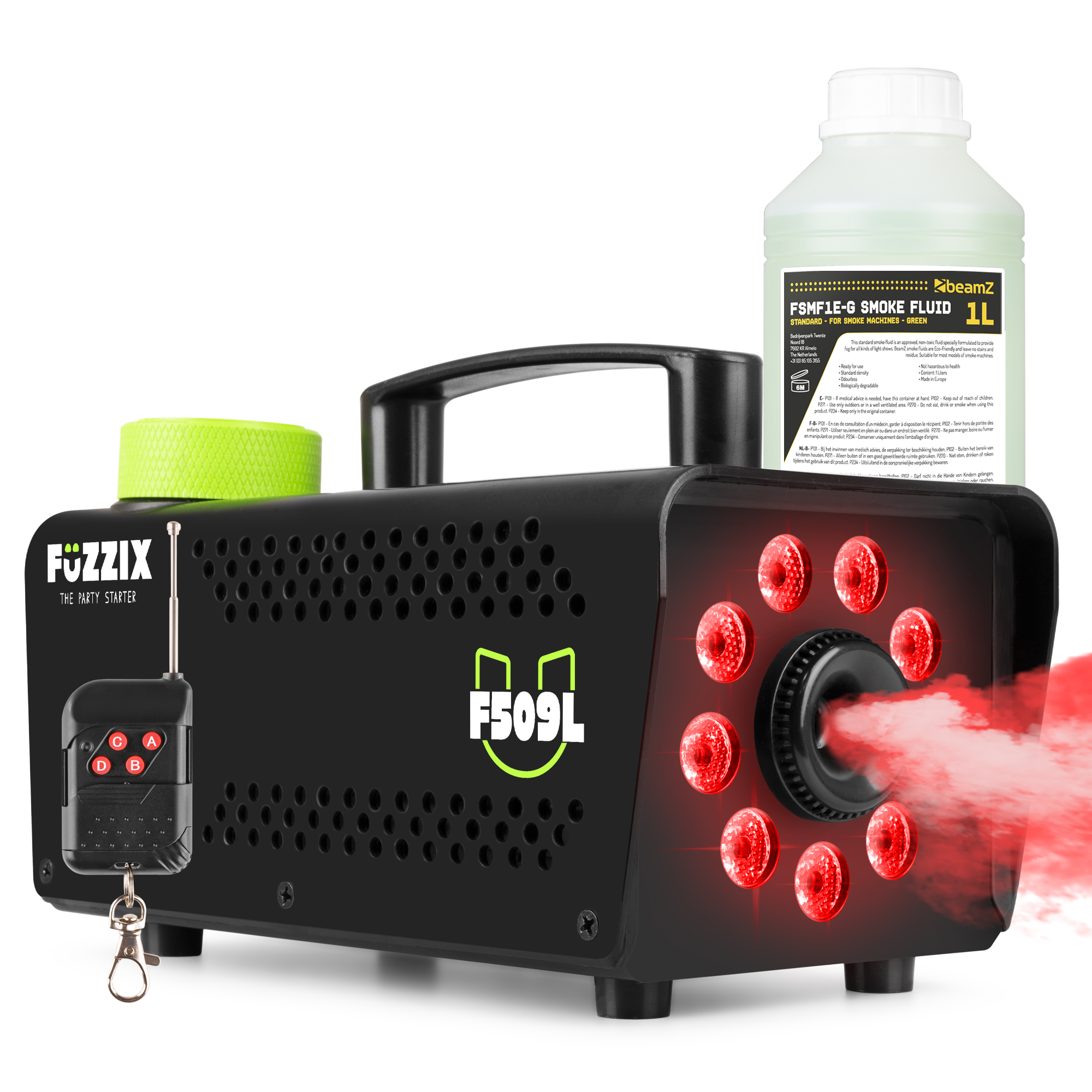 Fuzzix F509L Party Rookmachine met lichteffecten en 1L rookvloeistof -