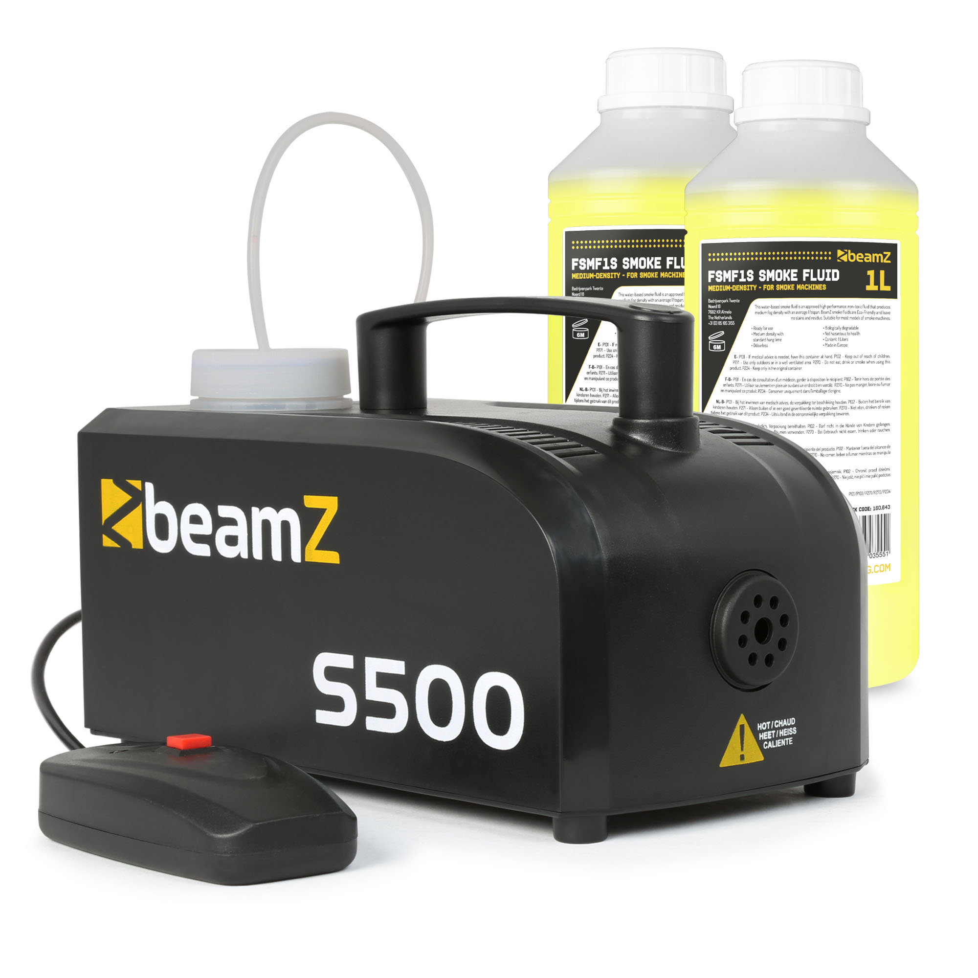 BeamZ S500 kunststof rookmachine met 2 liter rookvloeistof - 500W