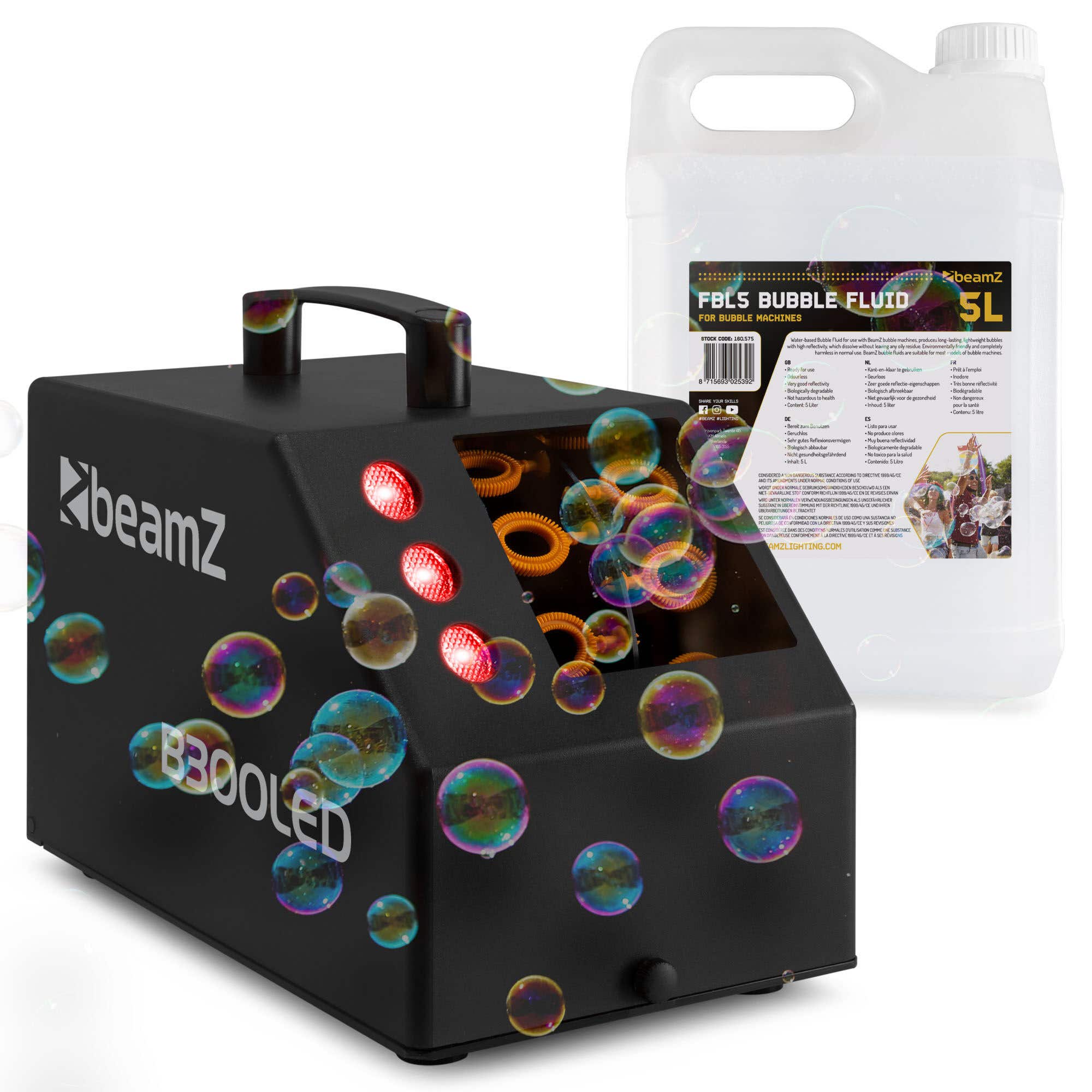 BeamZ B300LED bellenblaasmachine set met 5 liter vloeistof en