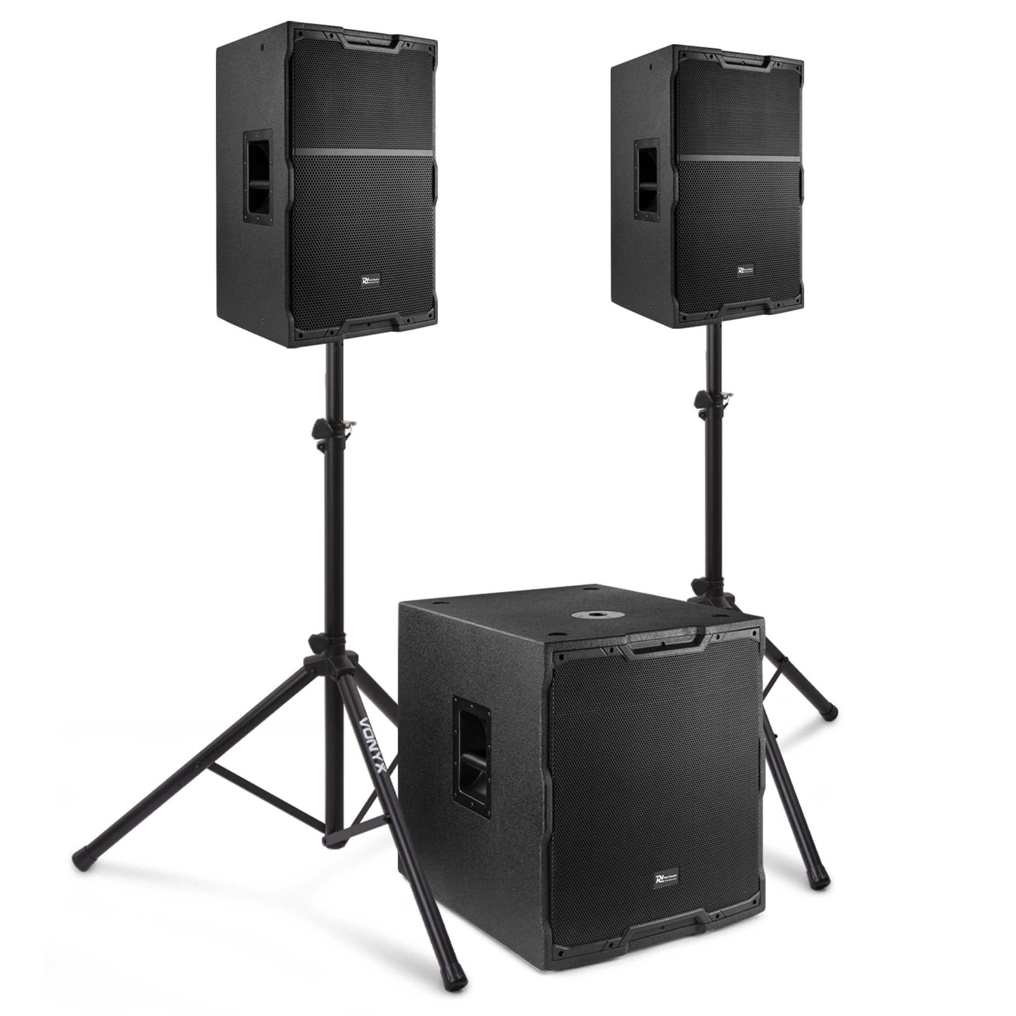 Power Dynamics PDY2-3 complete geluidsinstallatie - 2.1 actieve speakerset - 18 inch - 2400W - met statieven