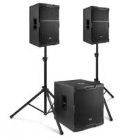 Power Dynamics PDY2-3 complete geluidsinstallatie - 2.1 actieve speakerset - 18 inch - 2400W - met statieven