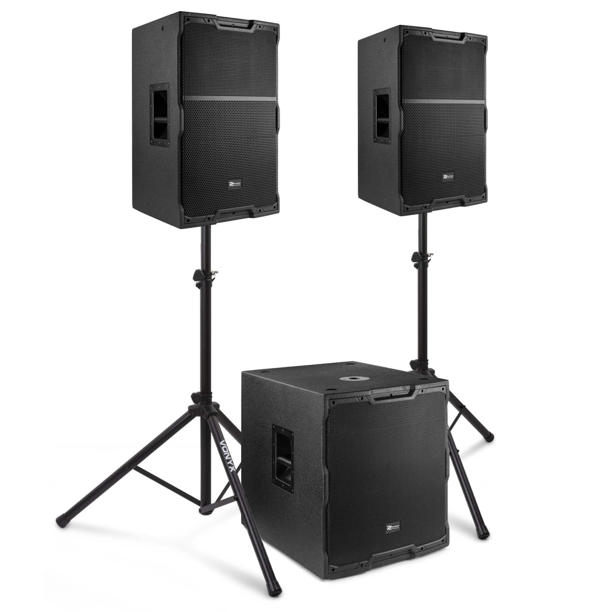 Power Dynamics PDY2-4 complete geluidsinstallatie - 2.1 actieve speakerset - 18 inch - 2600W - met statieven