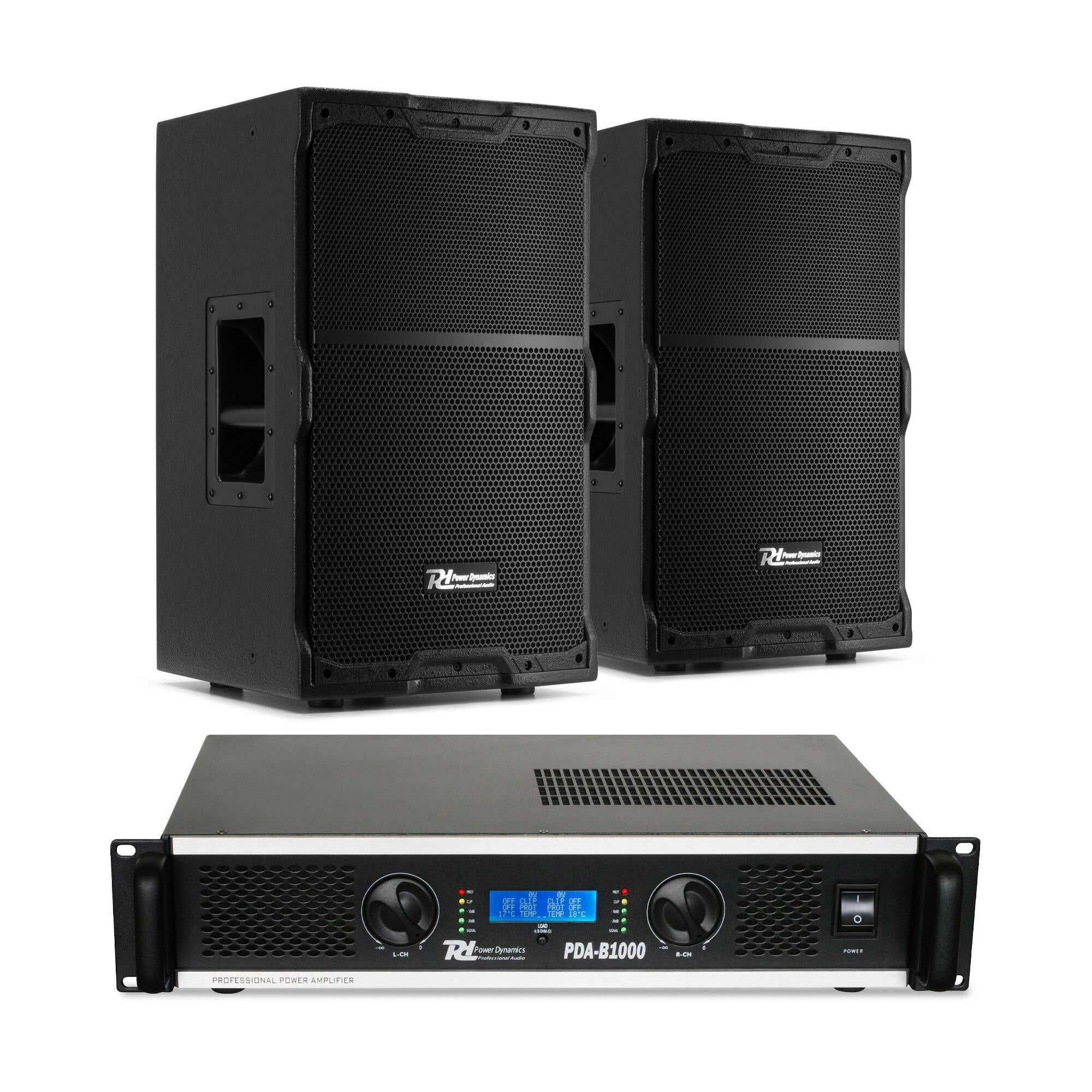 Power Dynamics PDY212 Passieve speakerset met versterker - Ideaal voor horeca - 12 inch - 1400W