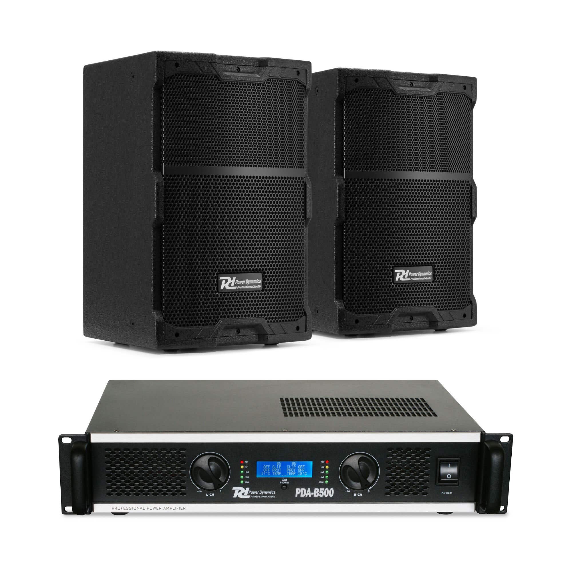 Power Dynamics PDY210 Passieve speakerset met versterker - Ideaal voor horeca - 10 inch - 800W