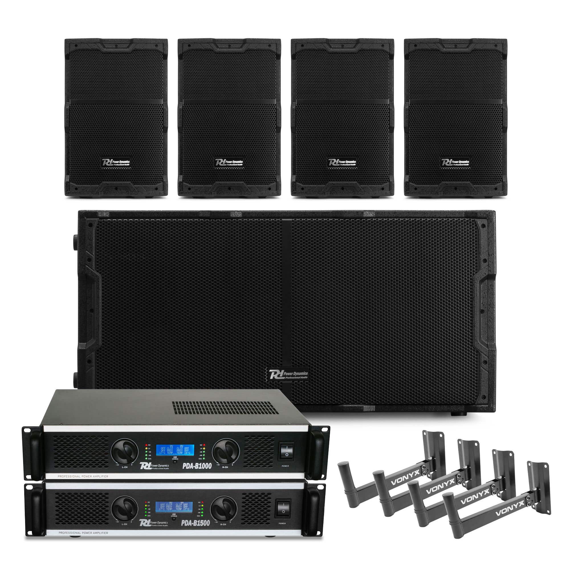 Power Dynamics Compleet PA systeem voor horeca - Passieve speakerset met subwoofer - 3400W