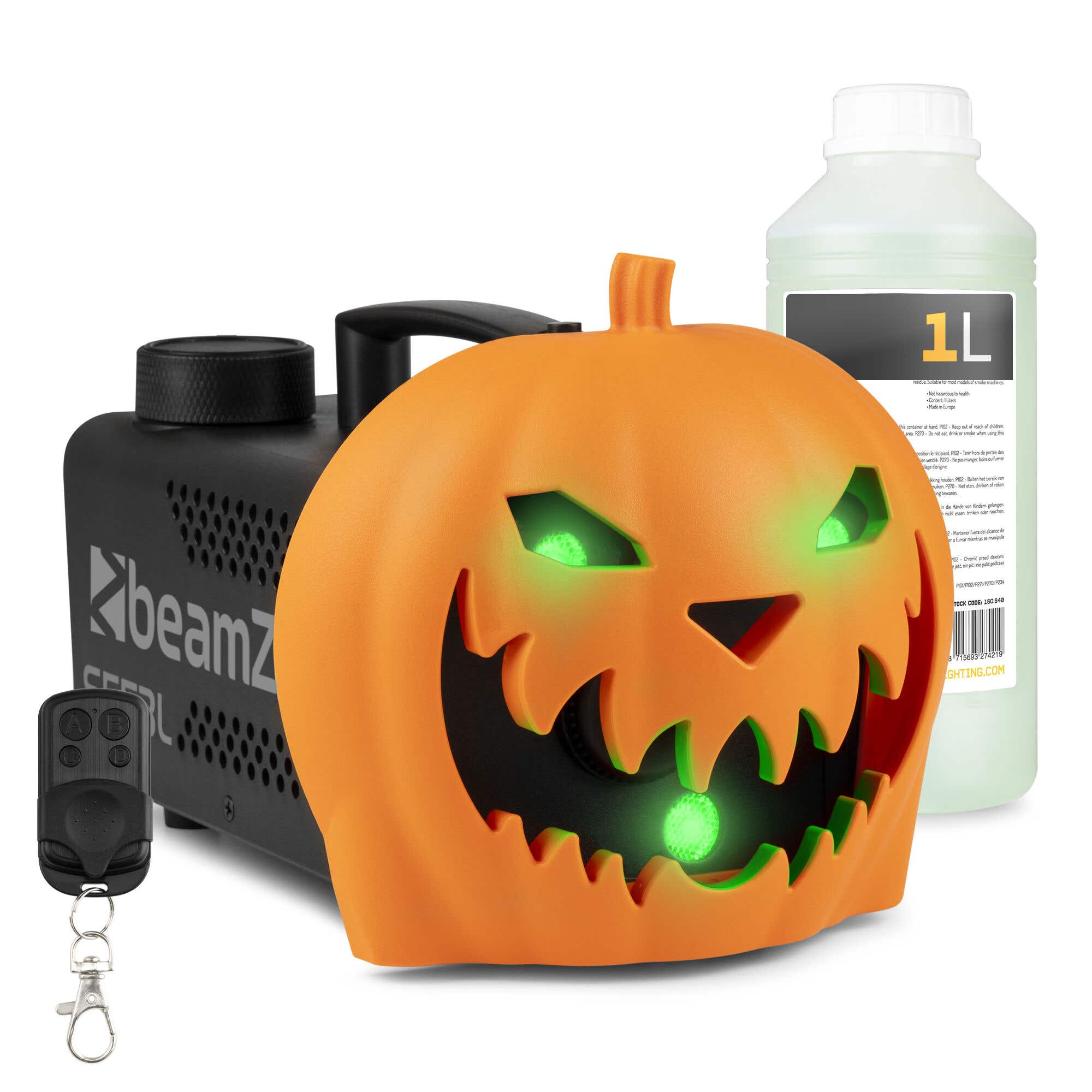 BeamZ Rookmachine Halloween - Pompoen met lichteffecten en 1 liter vloeistof - Voor Halloweenfeesten