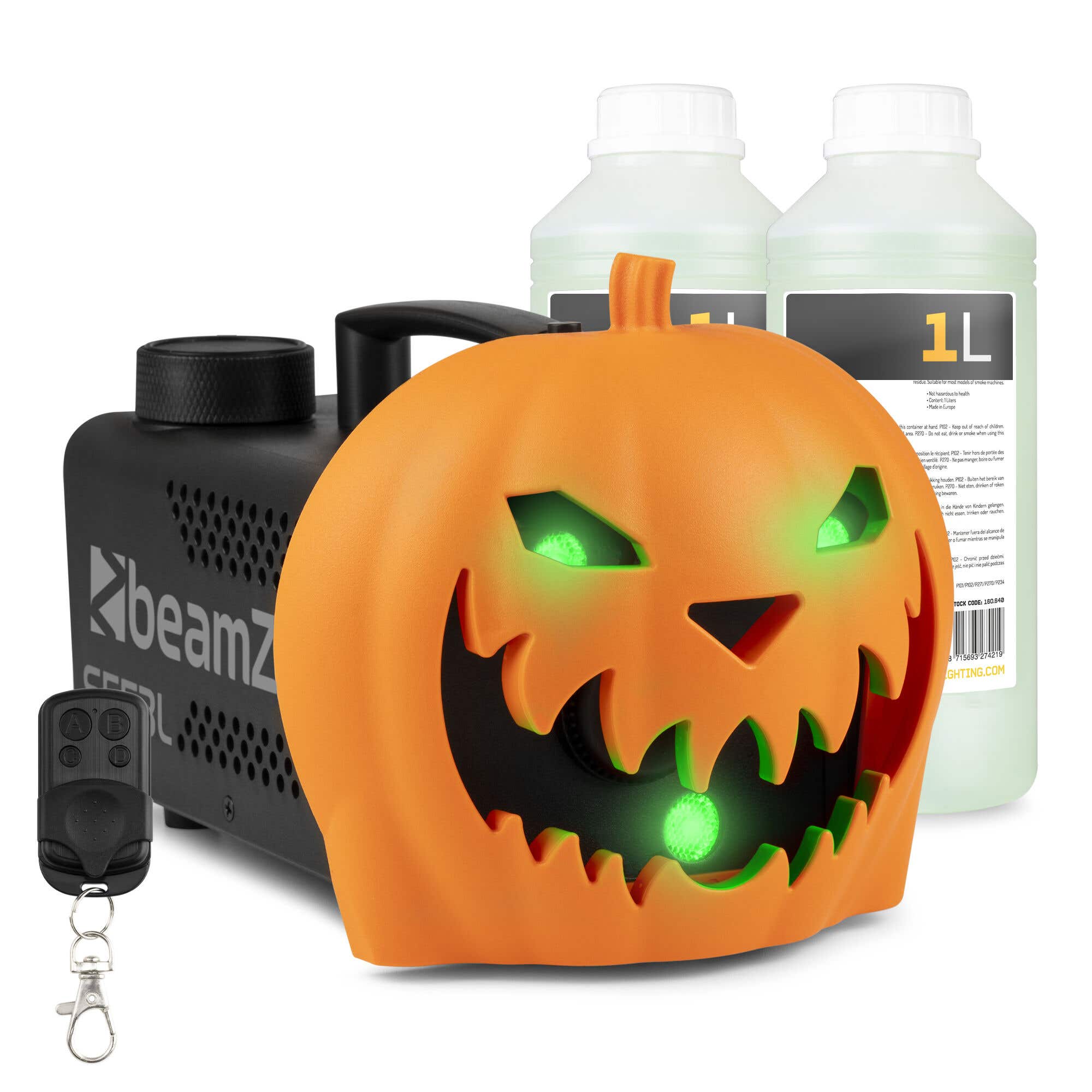 BeamZ Rookmachine Halloween - Pompoen met lichteffecten en 2 liter vloeistof - Voor Halloweenfeesten