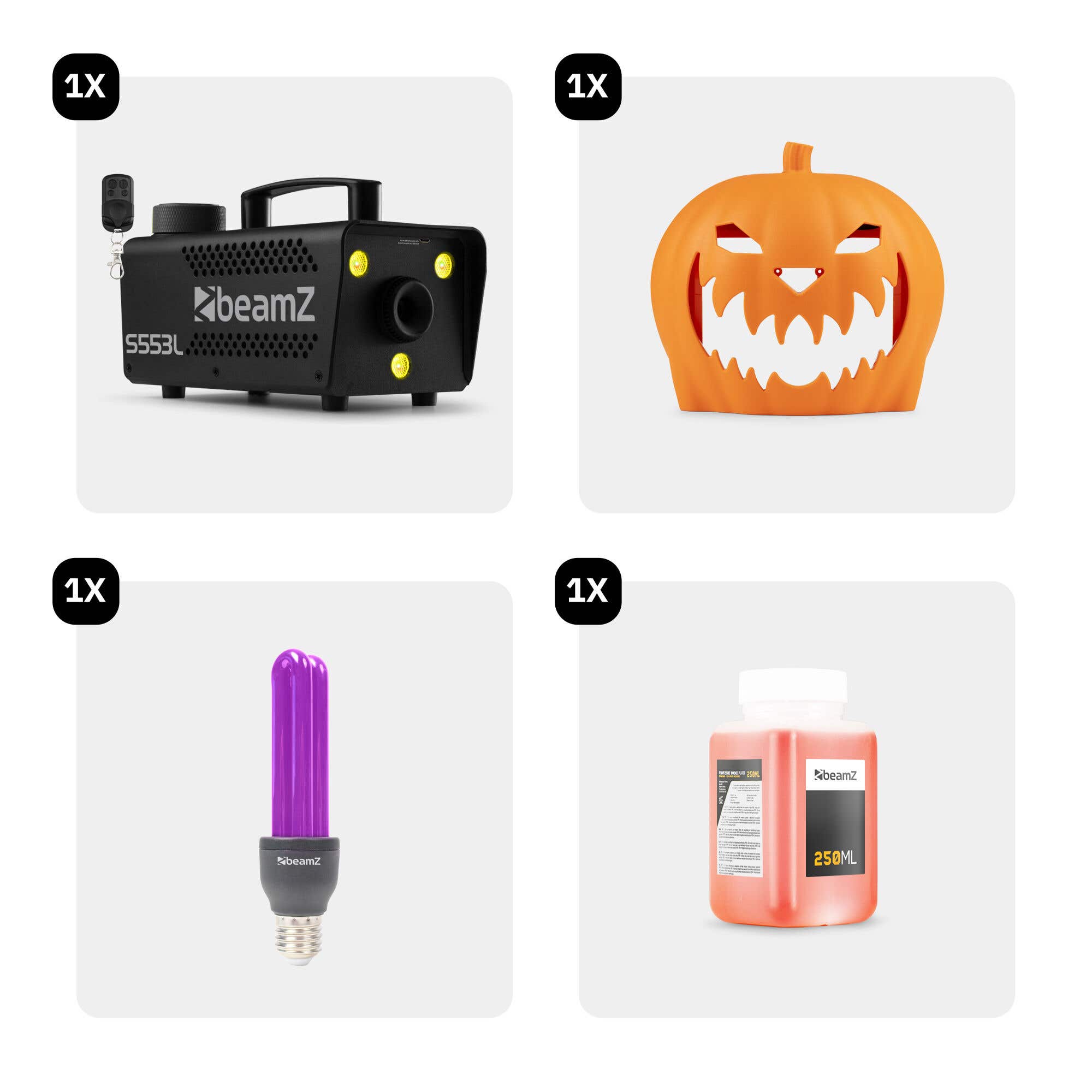 BeamZ Halloween rookmachine partyset met UV blacklight kopen?