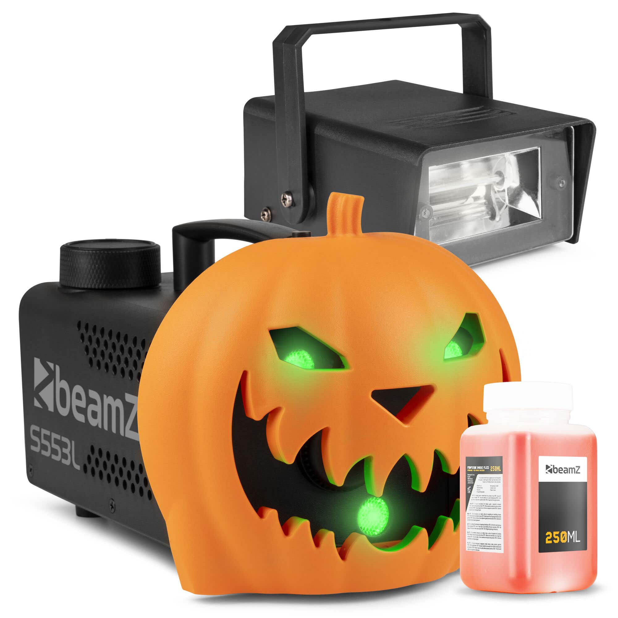 BeamZ Halloween rookmachine partyset - Met opklikbare pompoen - stroboscoop en lichteffecten