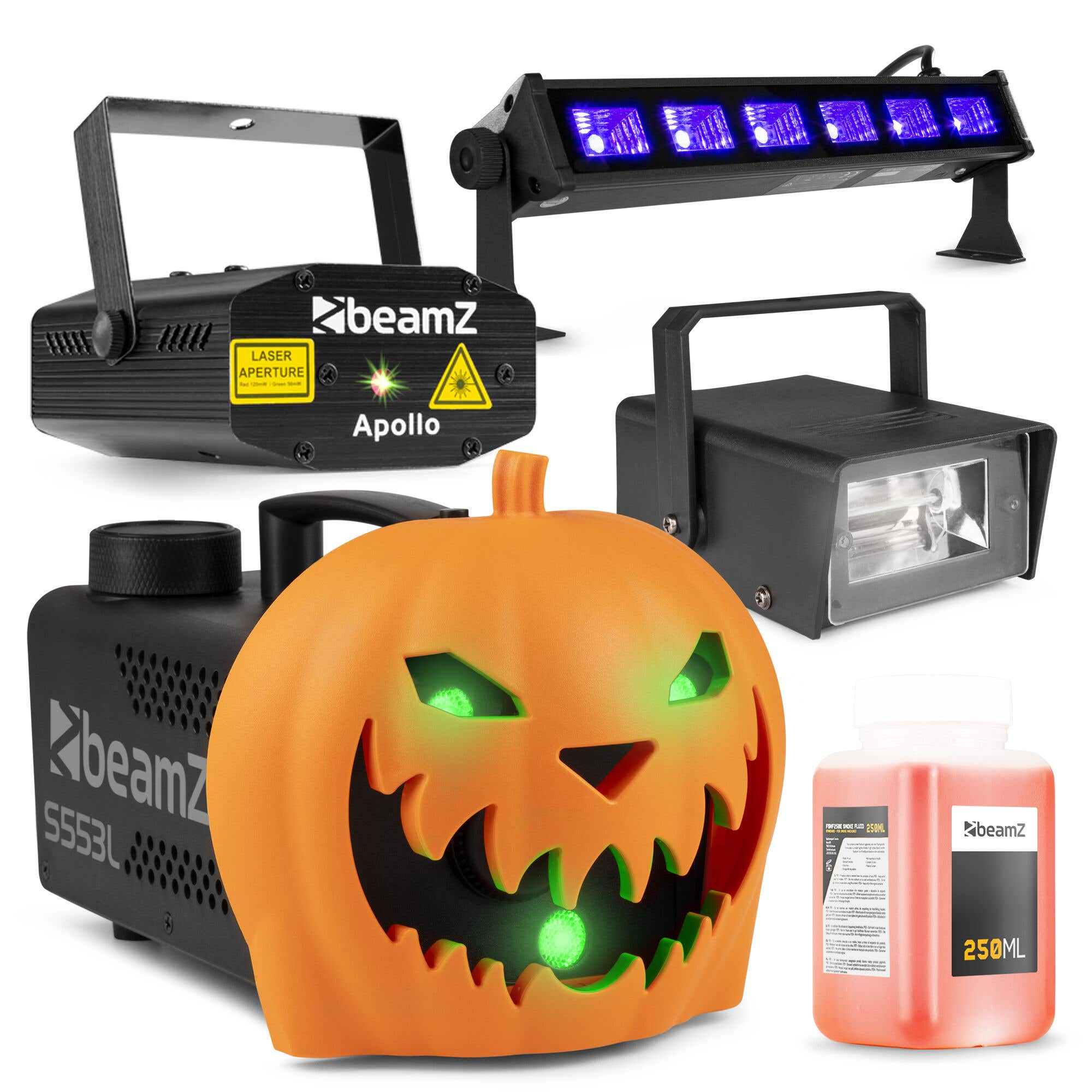 BeamZ Halloween rookmachine partyset compleet - Met opklikbare pompoen - Inclusief rookvloeistof