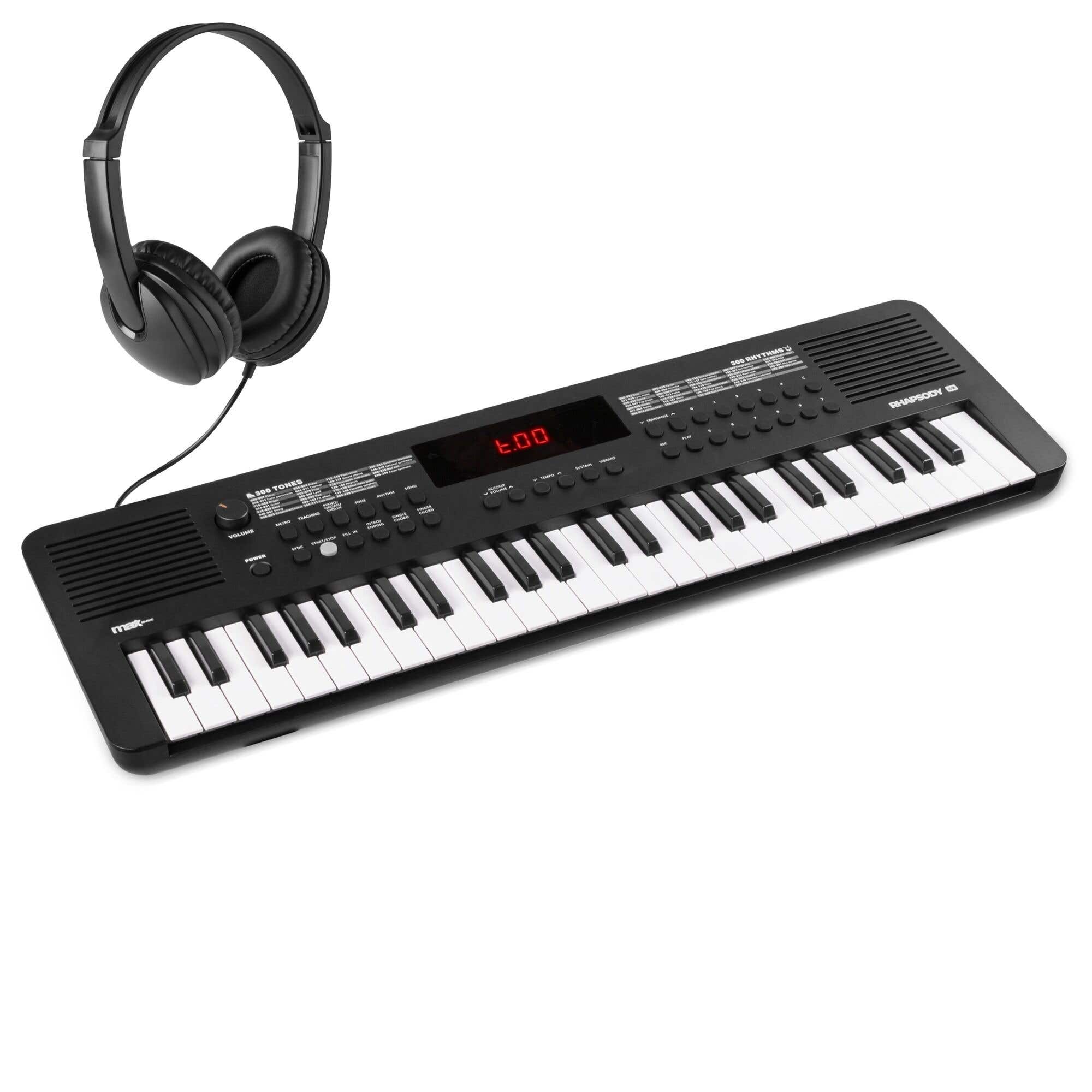 MAX Rhapsody49 keyboard met 49 toetsen en koptelefoon - Ideaal voor beginners - Met 300 ritmes - MIDI keyboard