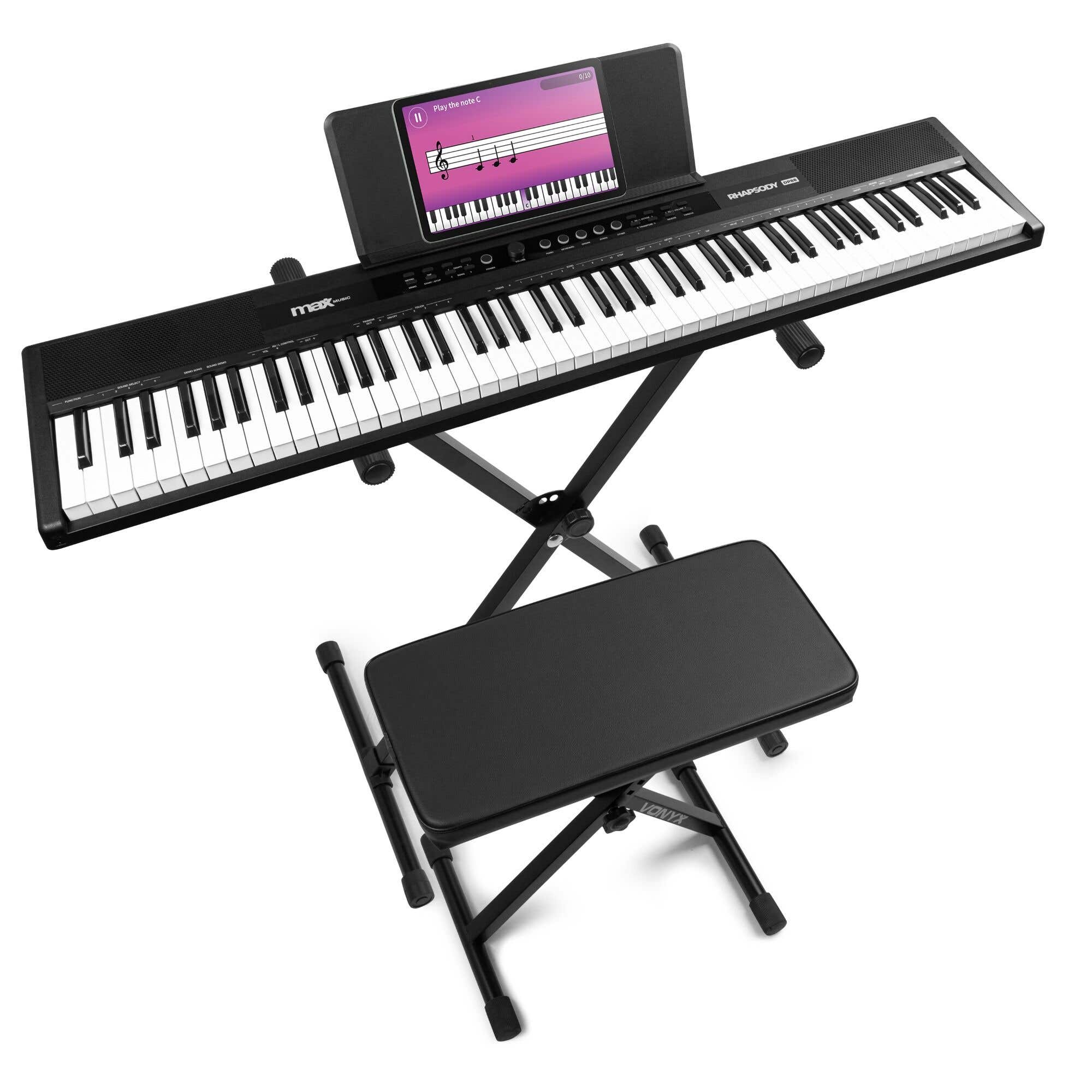 MAX RhapsodyDP88 Digitale Piano met 88 toetsen - Complete set met standaard, bankje en sustainpedaal