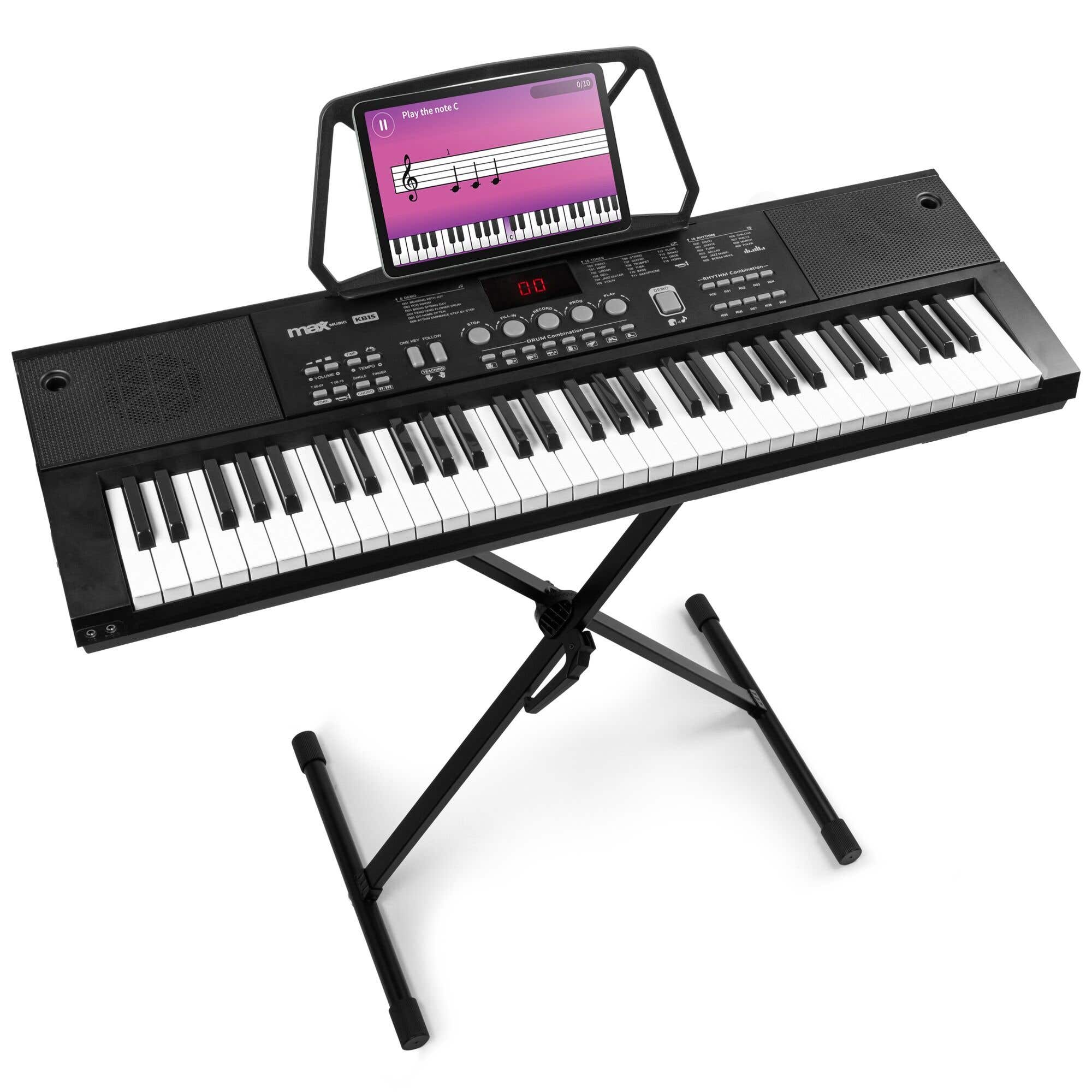 MAX KB15 Keyboard set voor beginners met keyboardstandaard - Ideaal voor beginners - Oplaadbare accu